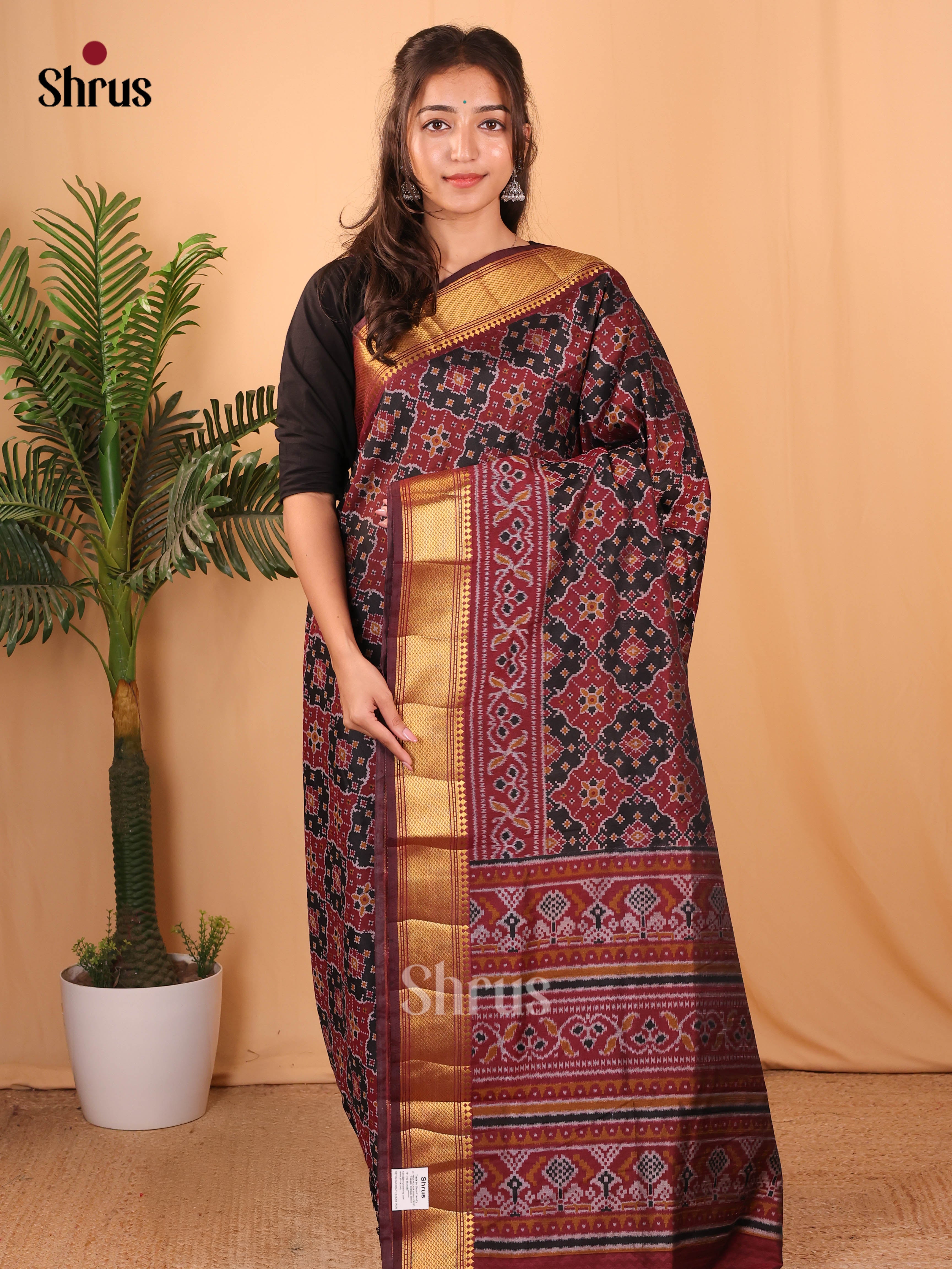 Black & Maroon - Semi Patola Saree - Shop on Shrus.com