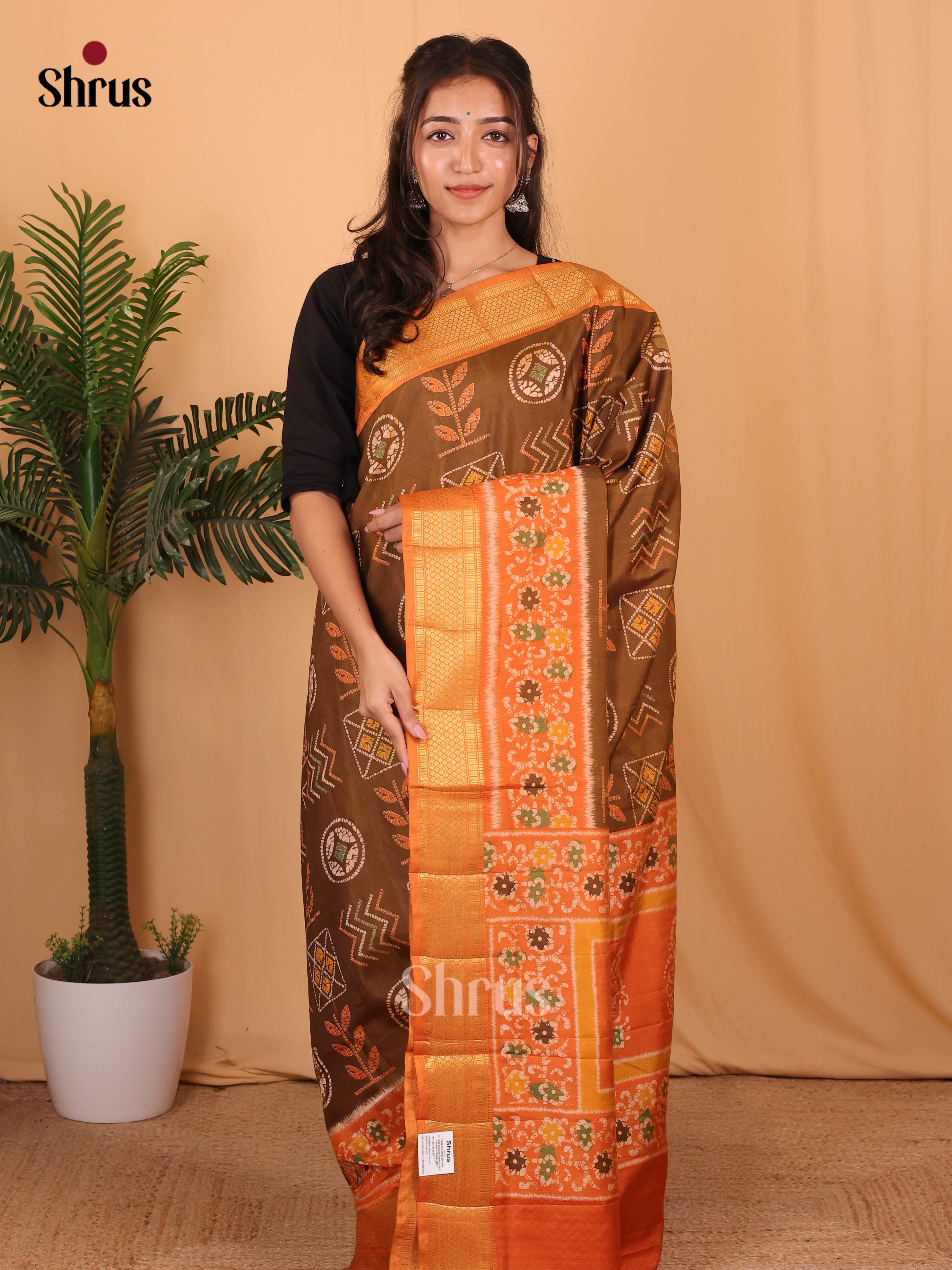 Brown & Orange - Semi Patola Saree - Shop on Shrus.com