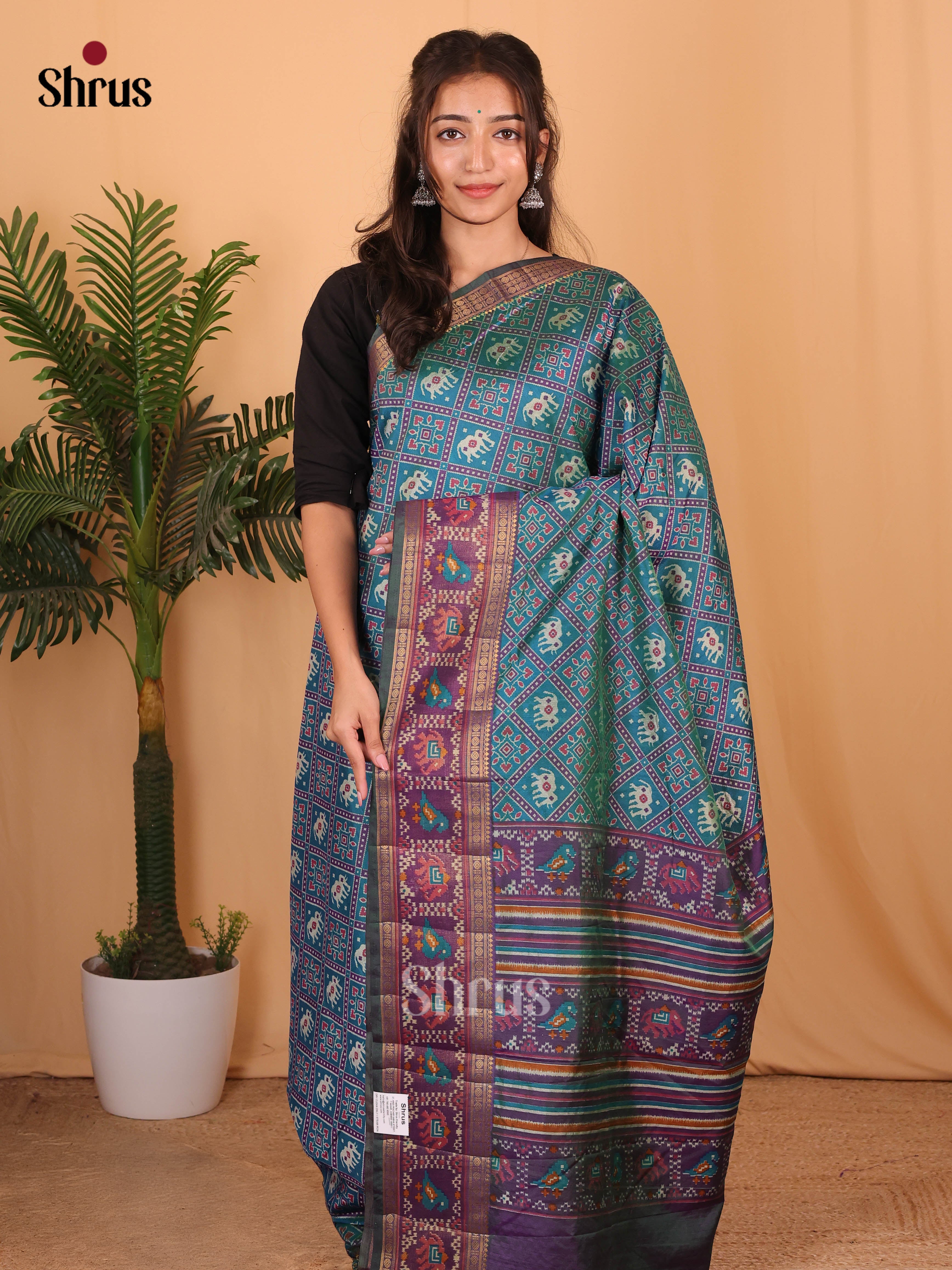 Teal & Purple- Semi Patola Saree - Shop on Shrus.com