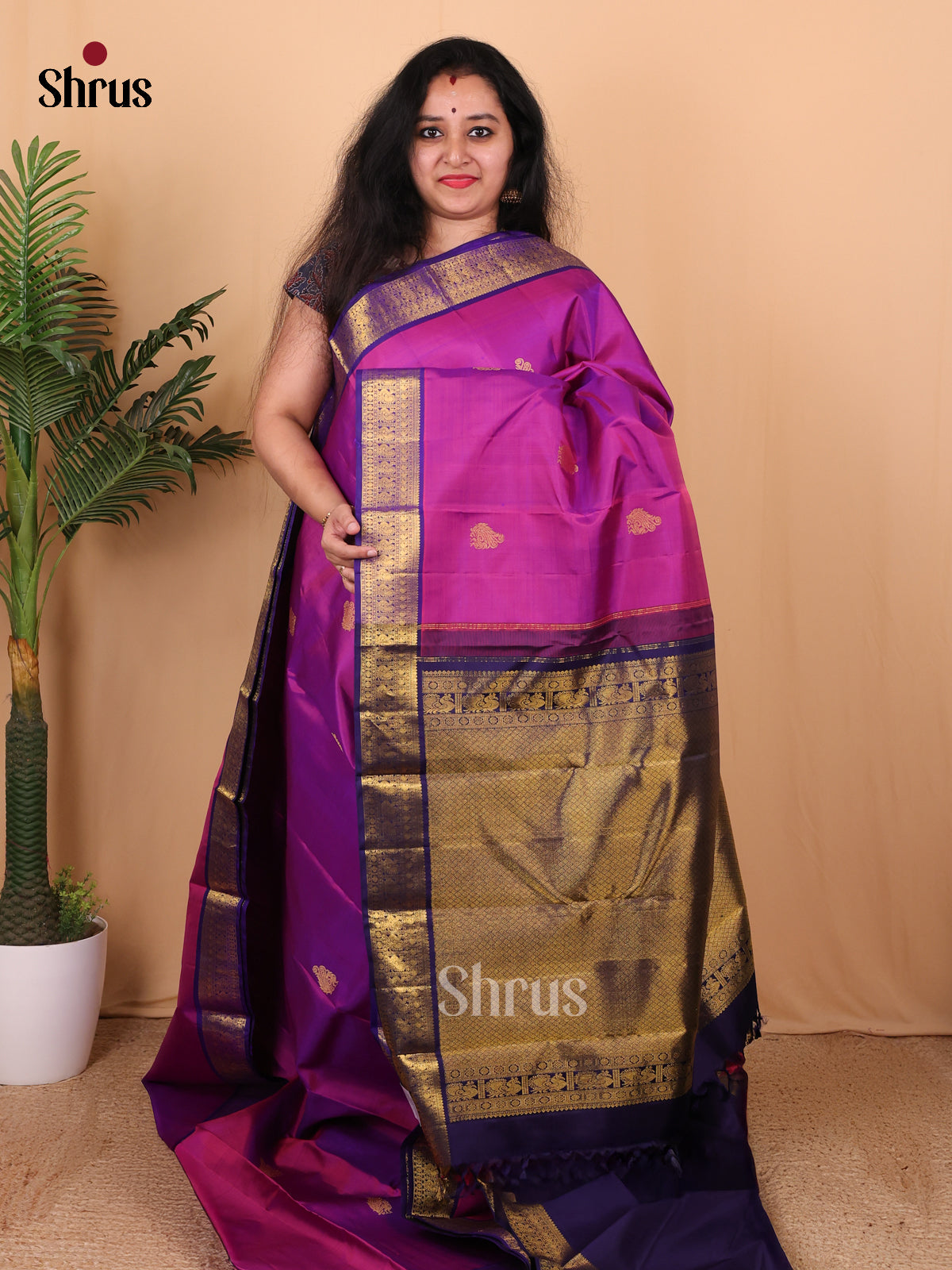 Purple & Blue - Kanchipuram silk Saree - Shop on Shrus.com