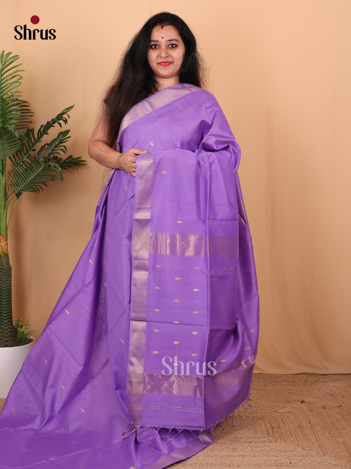 Lavender(Single Tone) - Maheshwari silkcotton Saree - Shop on Shrus.com
