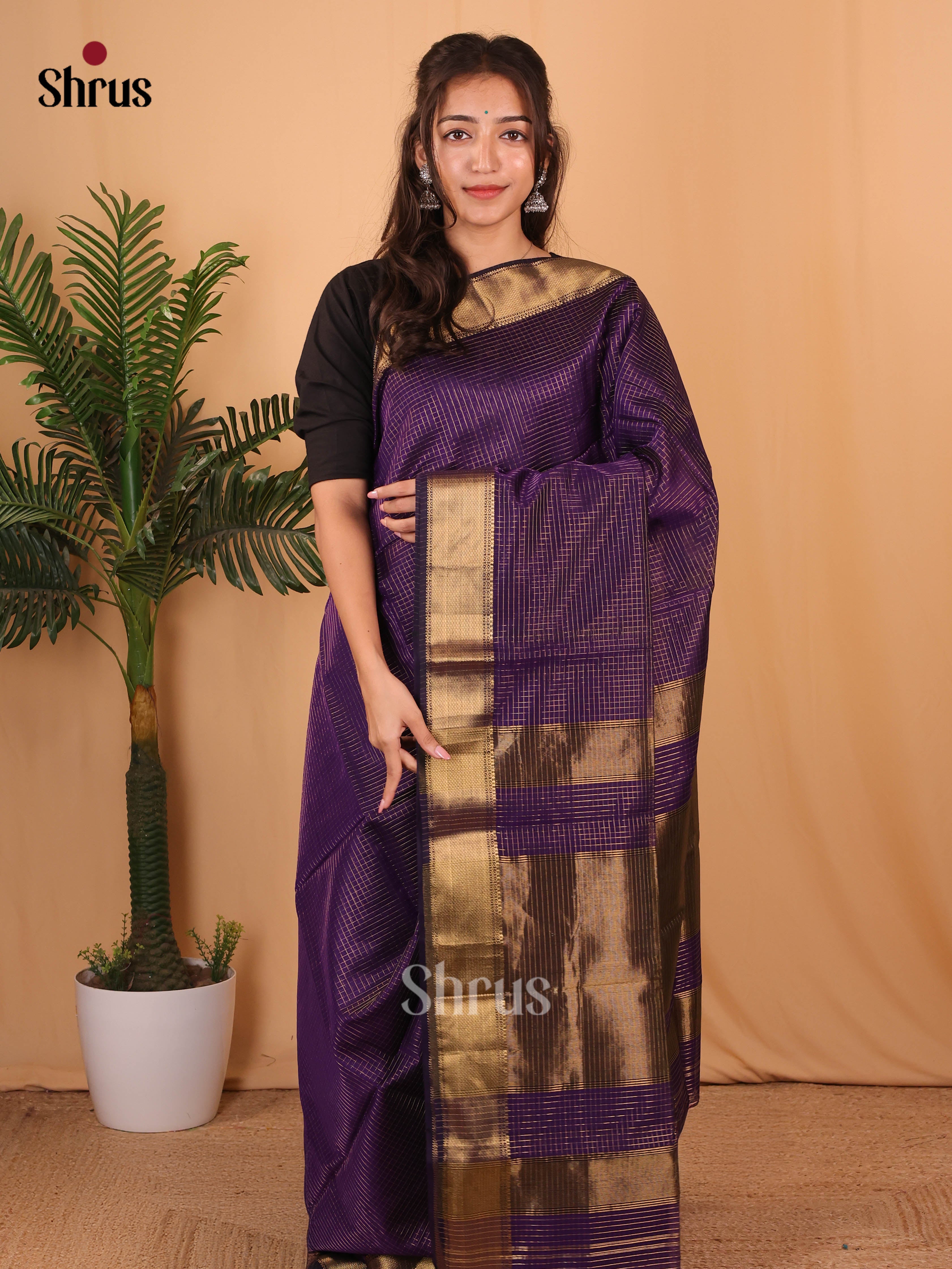 Violet(single Tone) - Maheshwari silkcotton Saree - Shop on Shrus.com