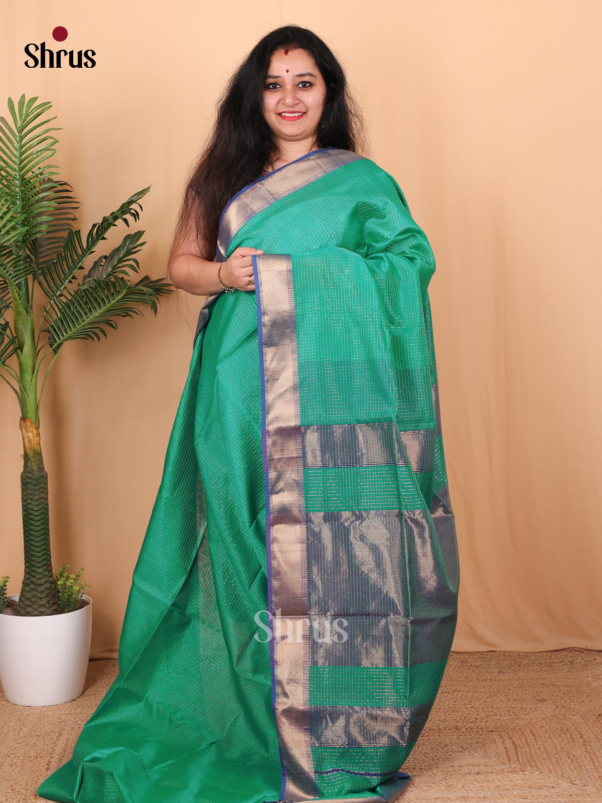 Green & Blue - Maheshwari silkcotton Saree - Shop on Shrus.com