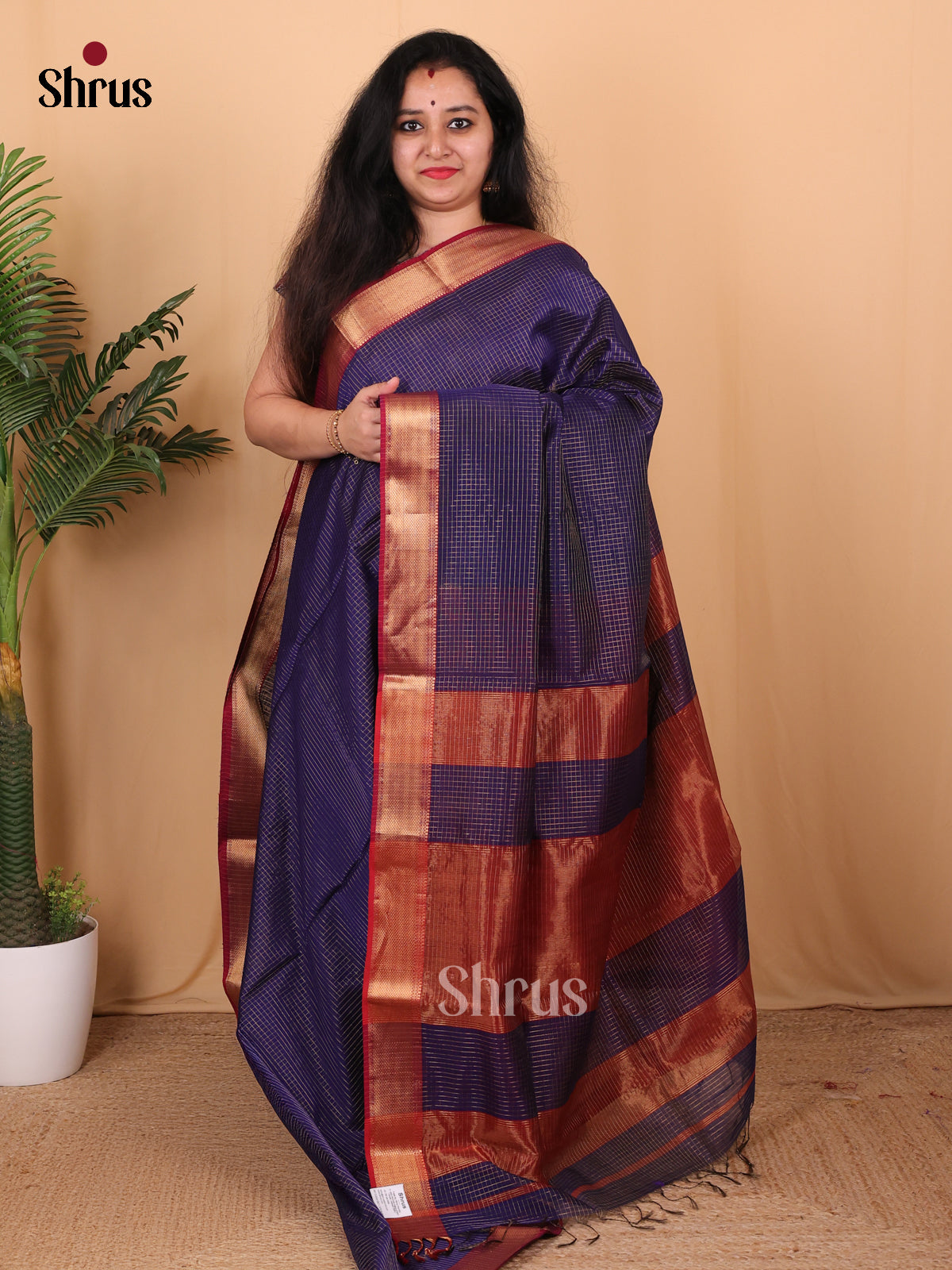 Violet & Maroon - Maheshwari silkcotton Saree - Shop on Shrus.com