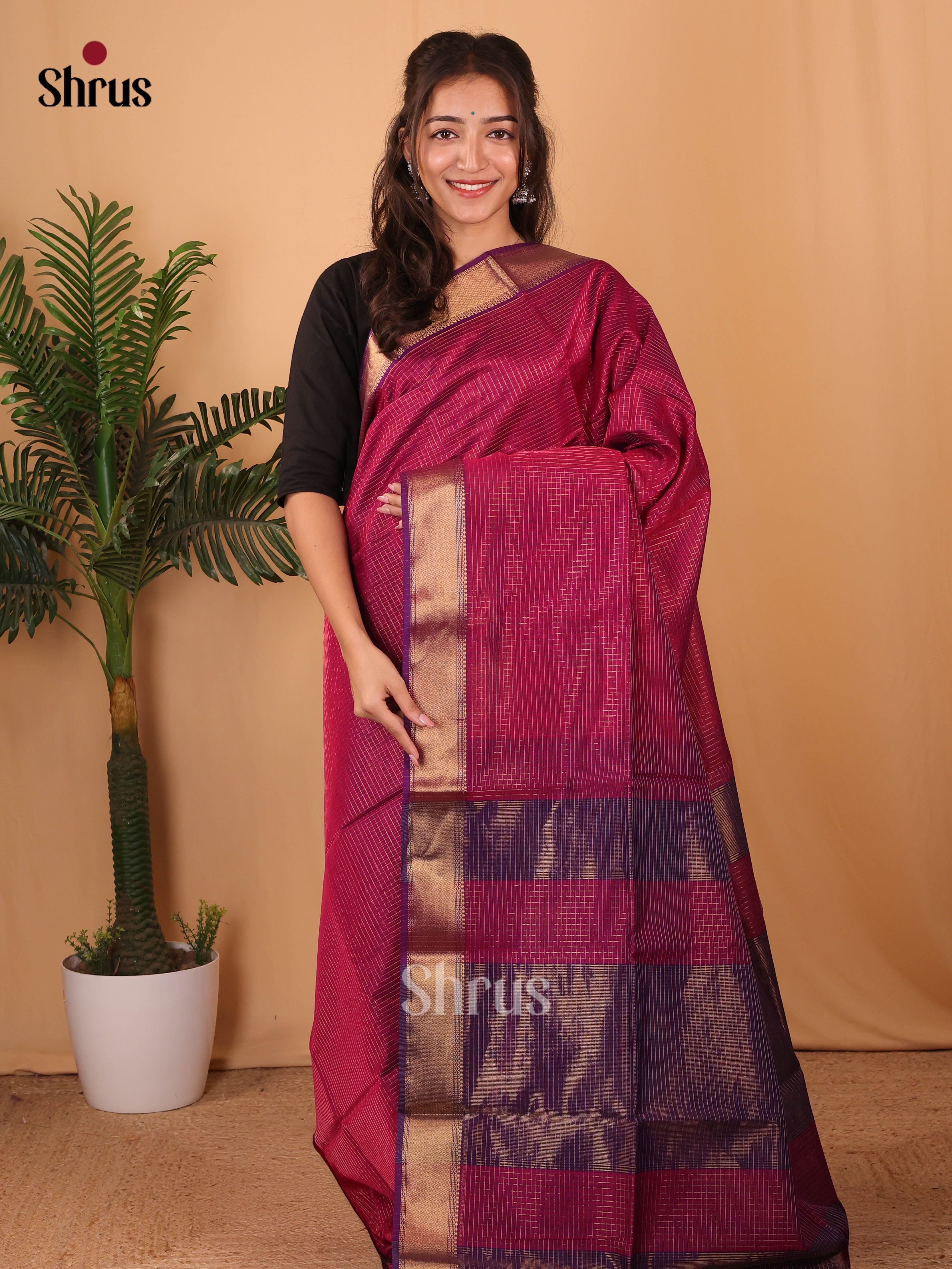 Purple & Violet - Maheshwari silkcotton Saree - Shop on Shrus.com