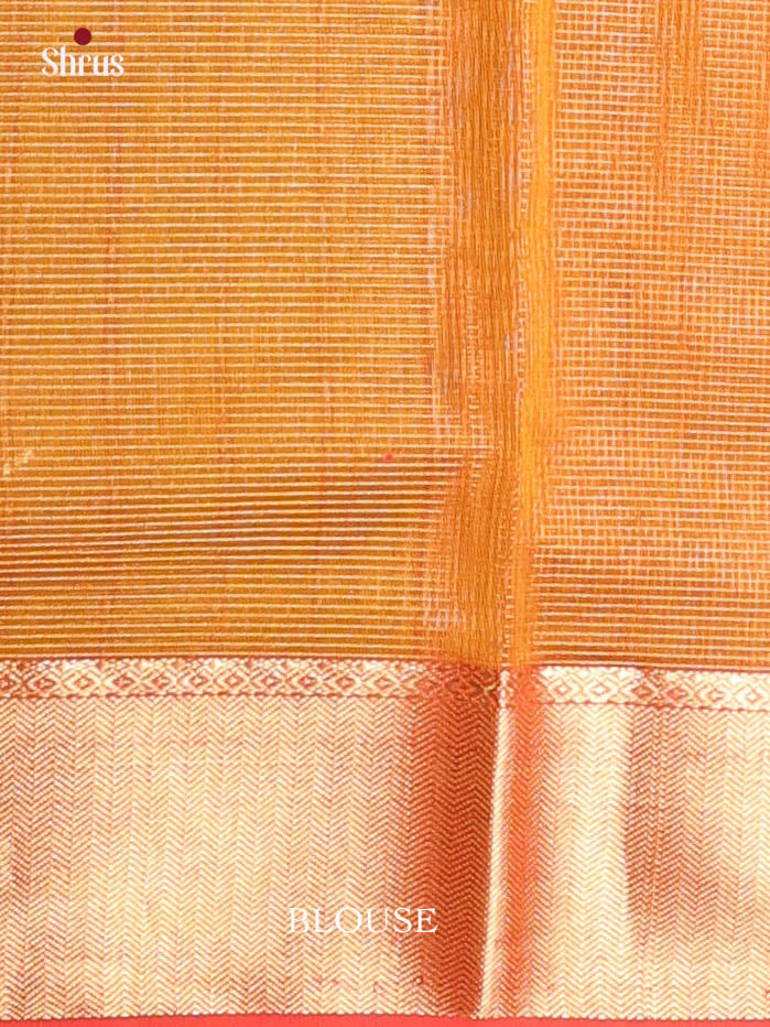 Dark Mustard & Red - Maheshwari silkcotton Saree - Shop on Shrus.com