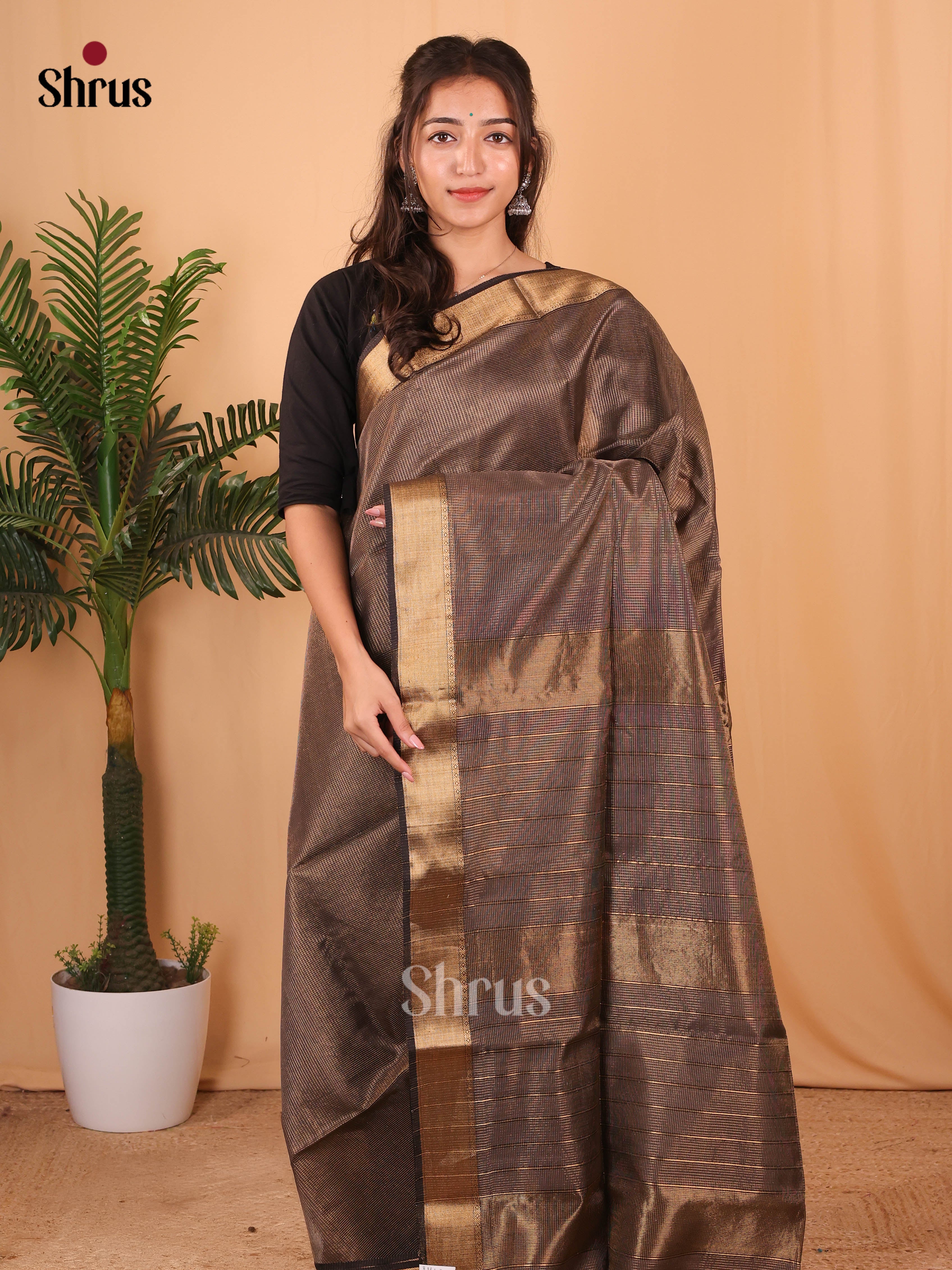 Black - Maheshwari silkcotton Saree - Shop on Shrus.com