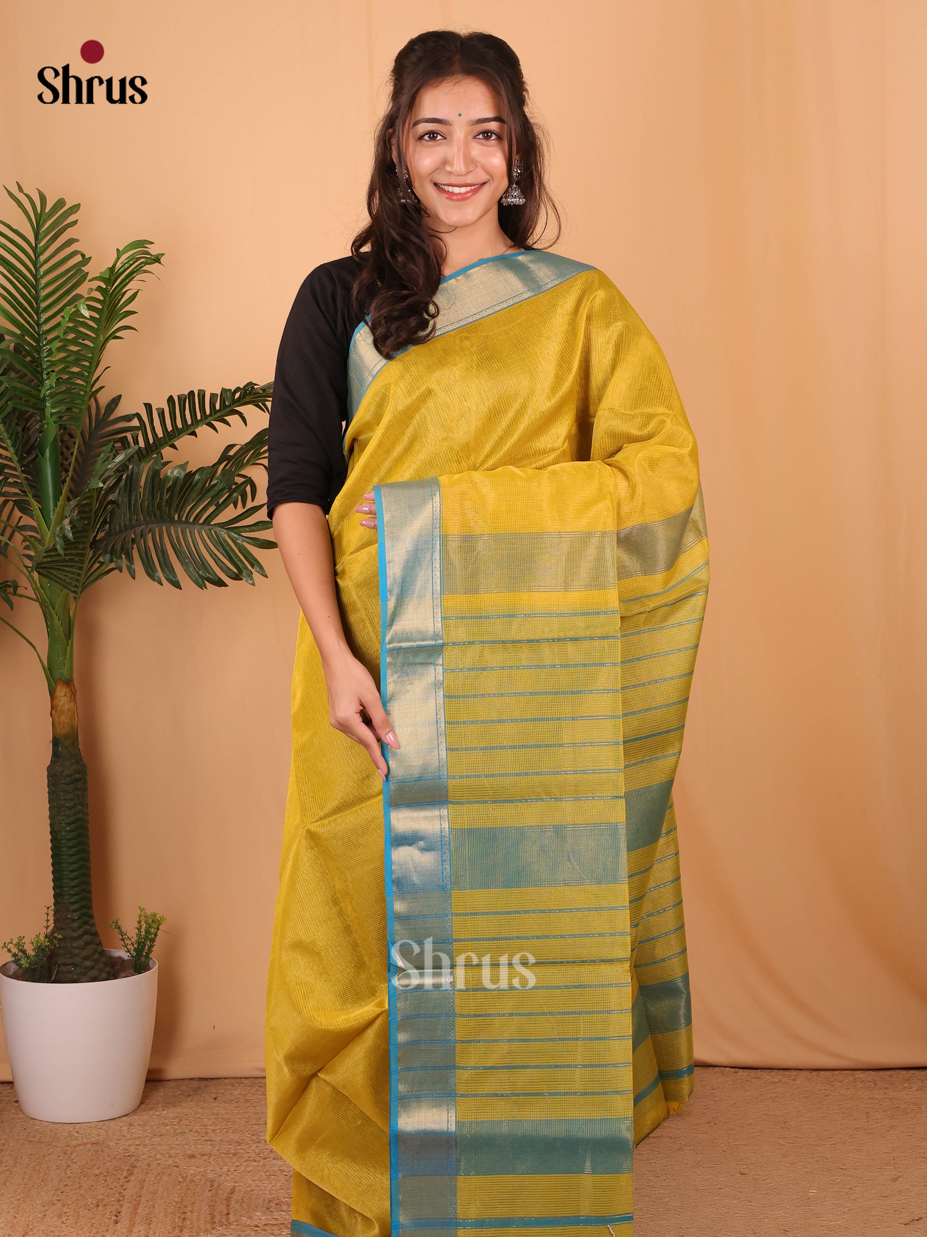 Mustard & Blue - Maheshwari silkcotton Saree - Shop on Shrus.com