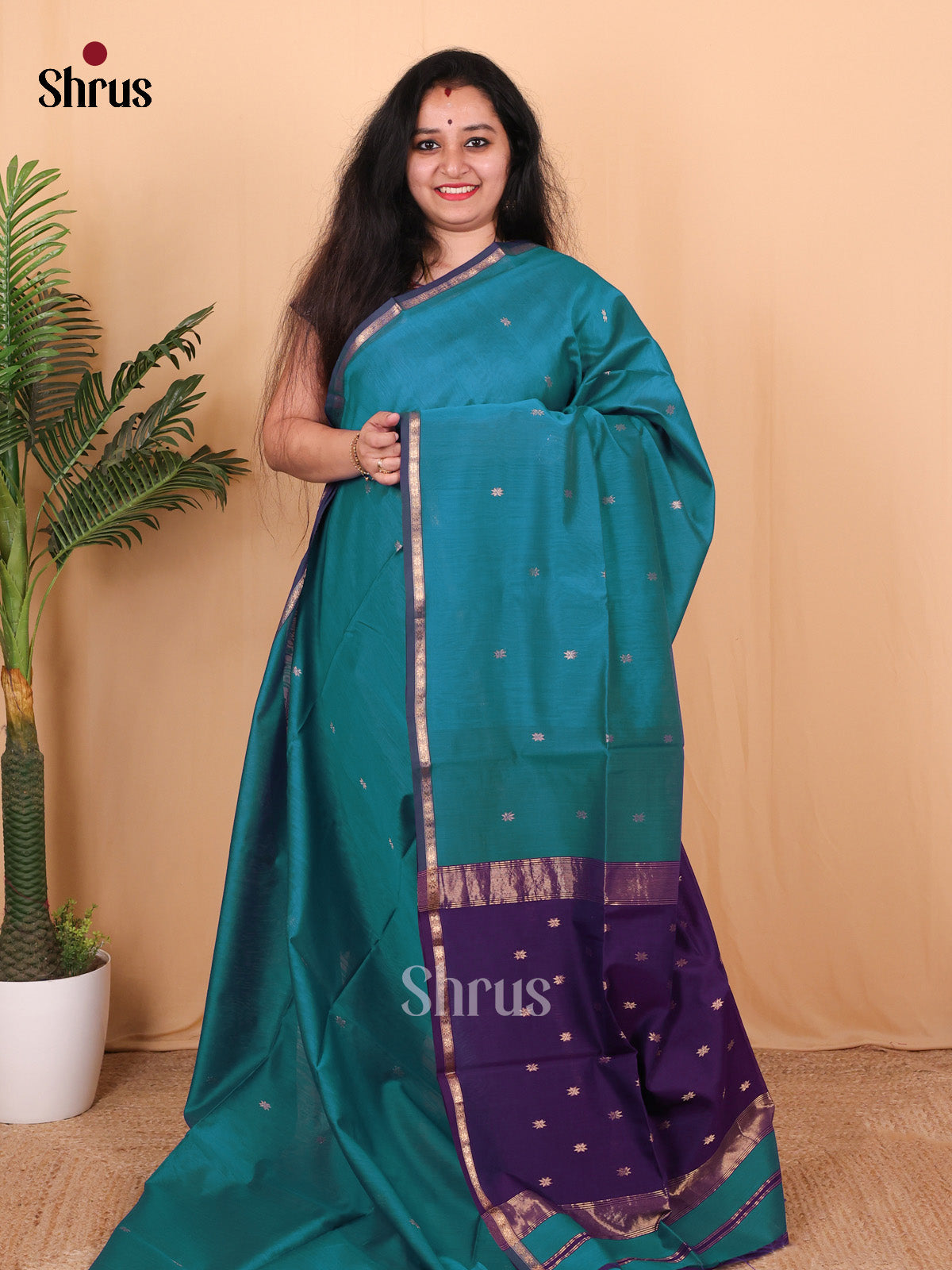 Blue & Violet - Maheshwari silkcotton Saree - Shop on Shrus.com