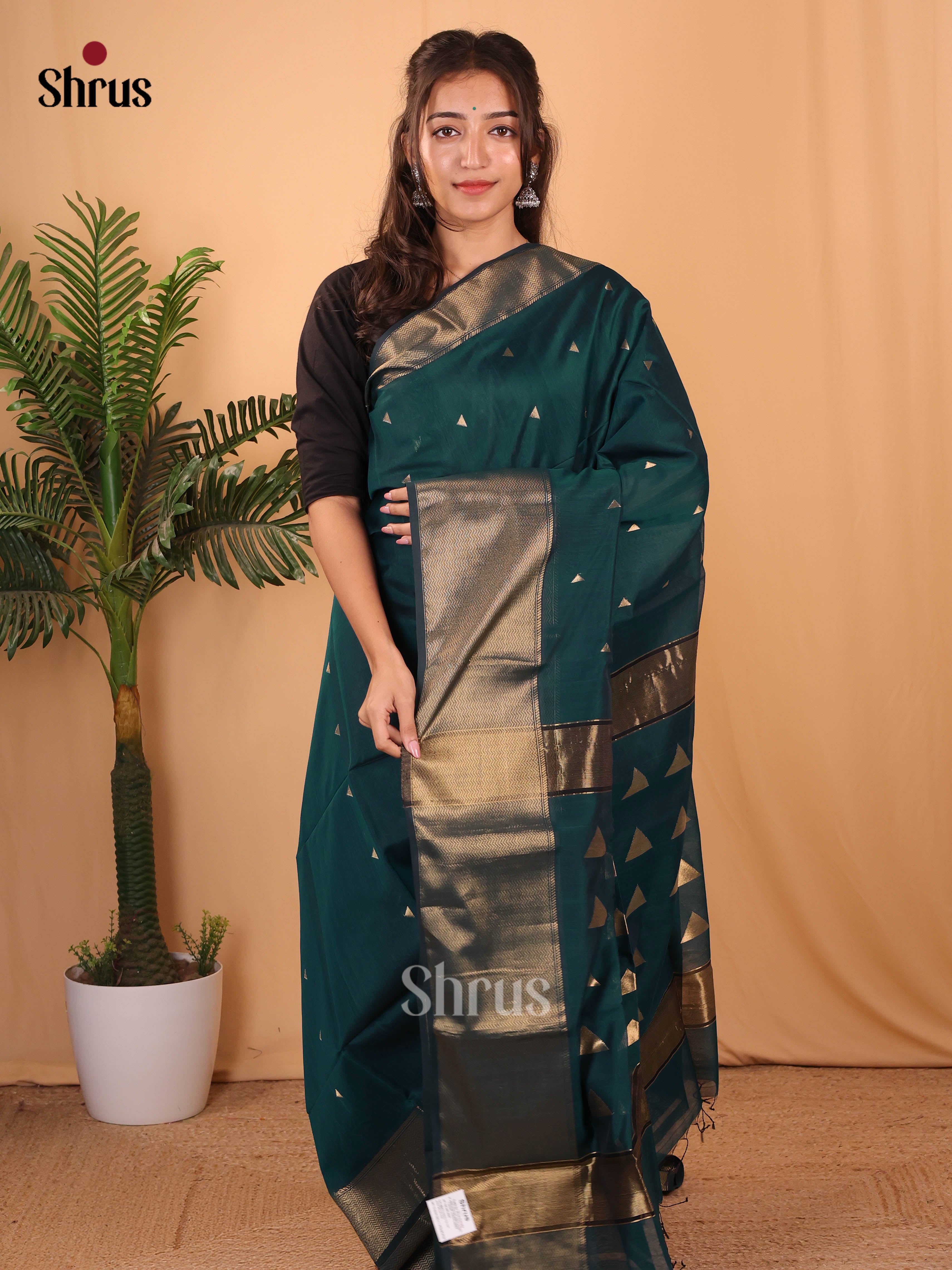 Peacock Green(Single tone) - Maheshwari silkcotton Saree - Shop on Shrus.com
