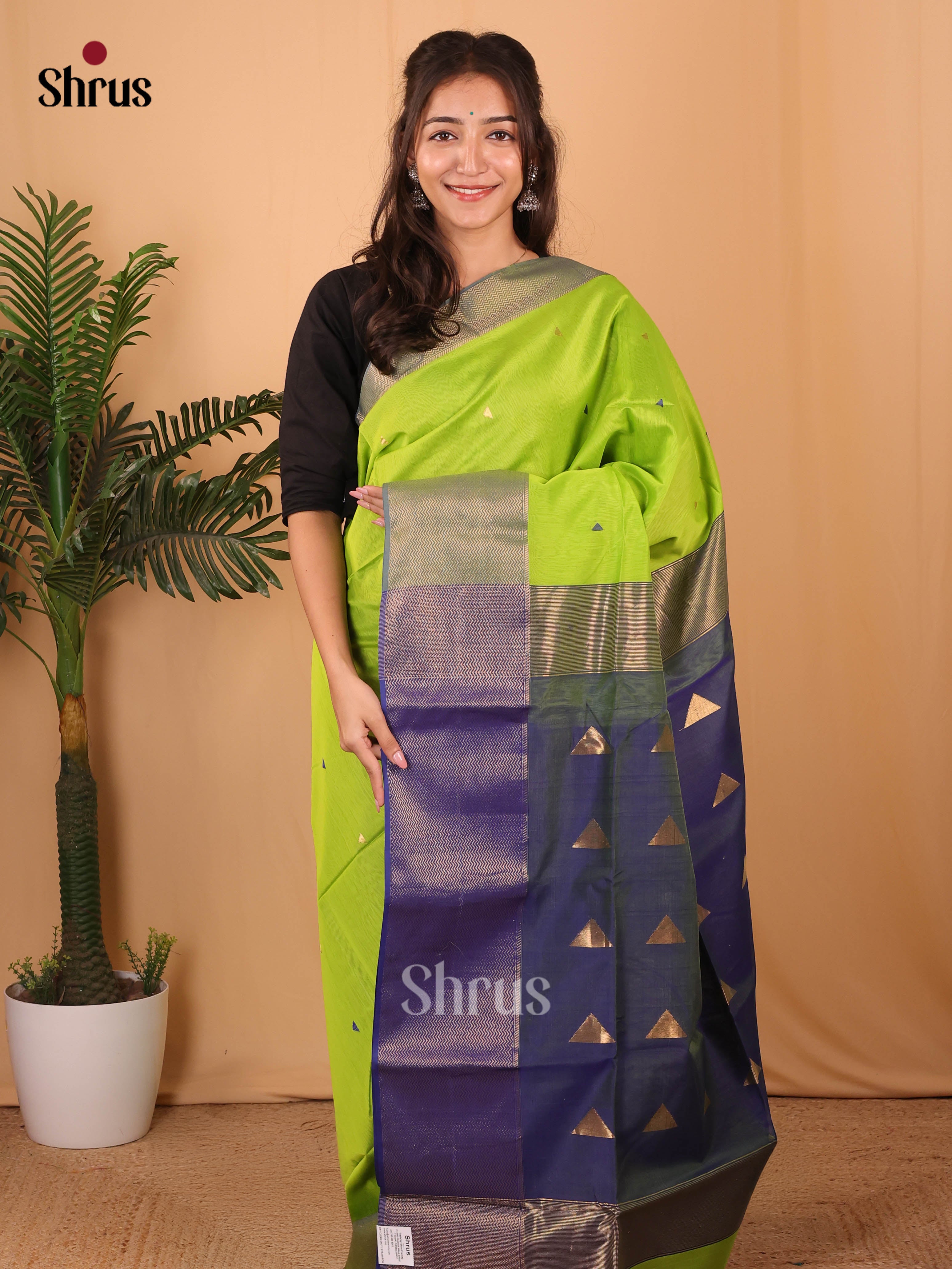 Green & Blue - Maheshwari silkcotton Saree - Shop on Shrus.com