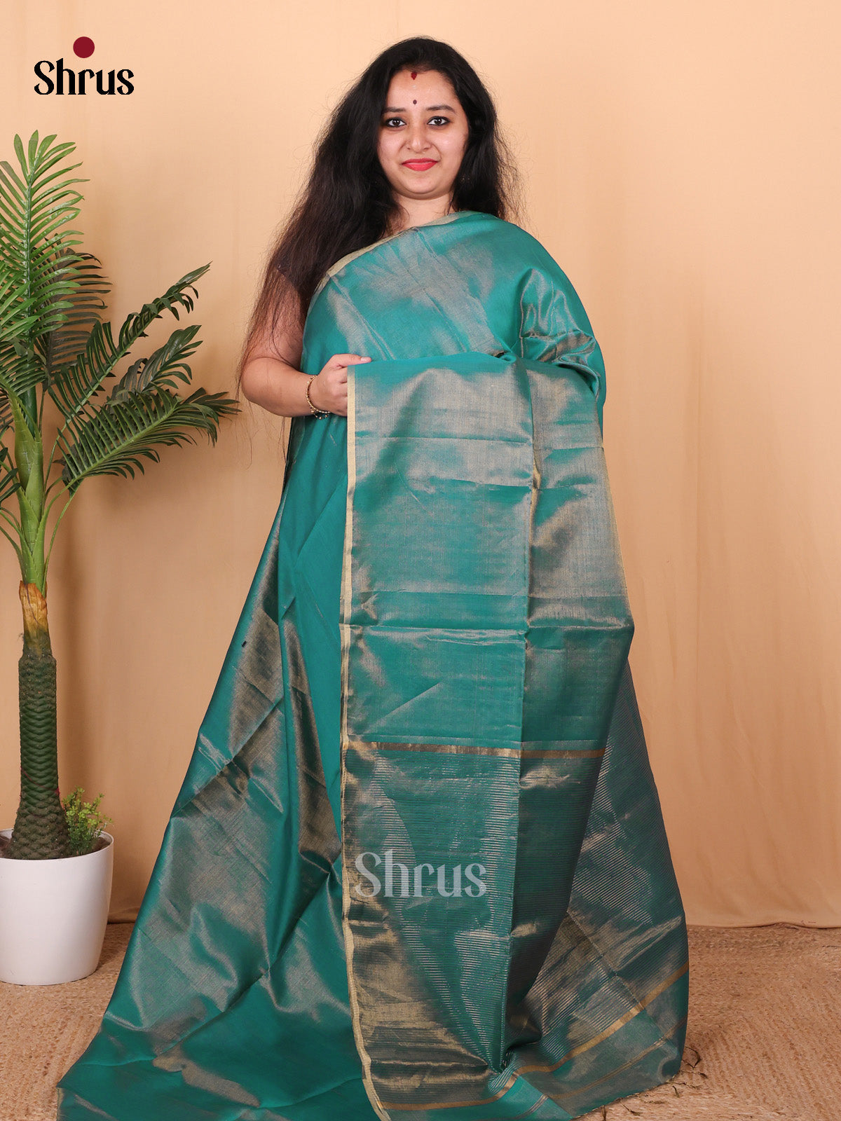 Green - Maheshwari silkcotton Saree - Shop on Shrus.com