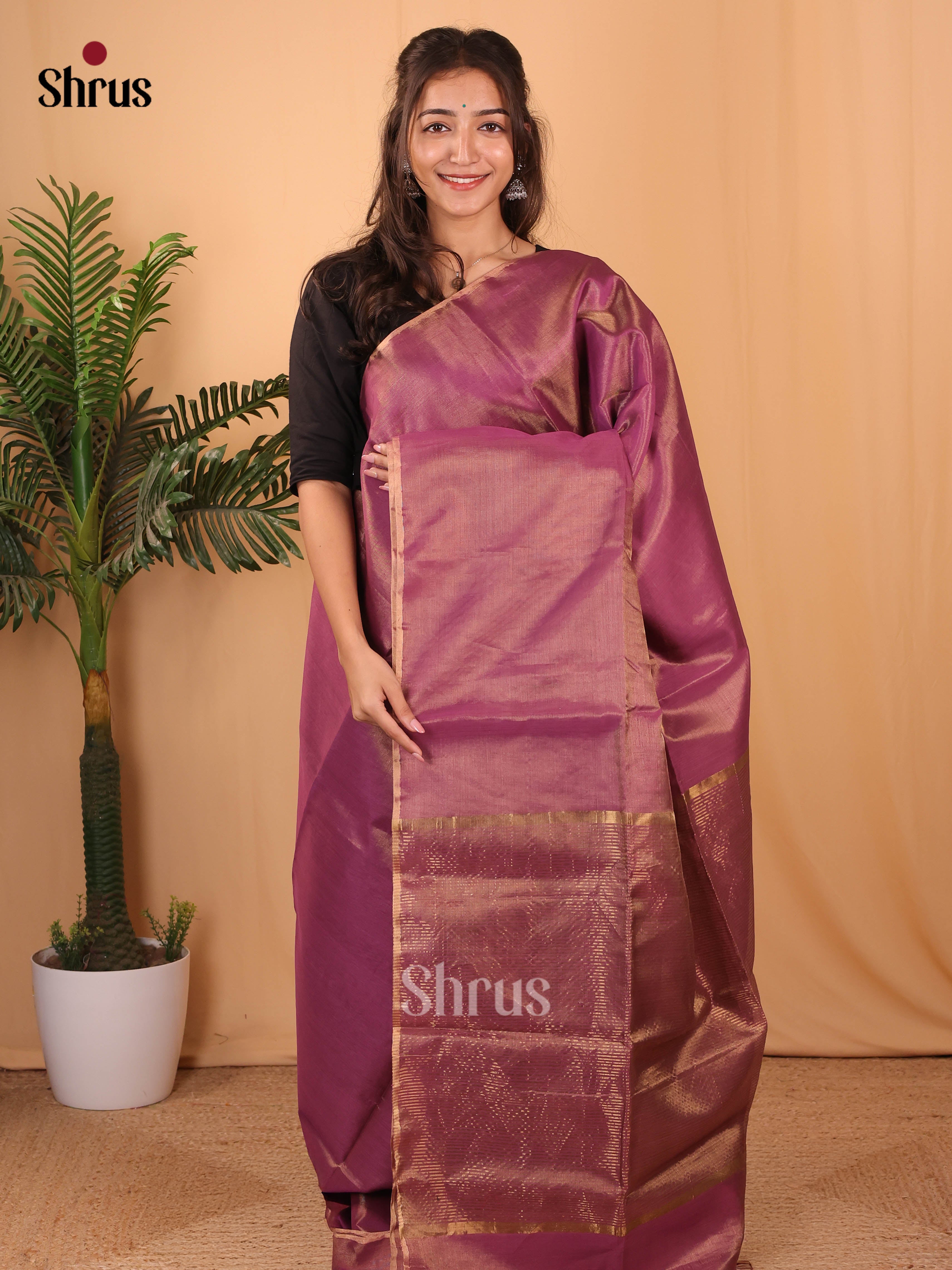Purple(Single Tone) - Maheshwari silkcotton Saree - Shop on Shrus.com