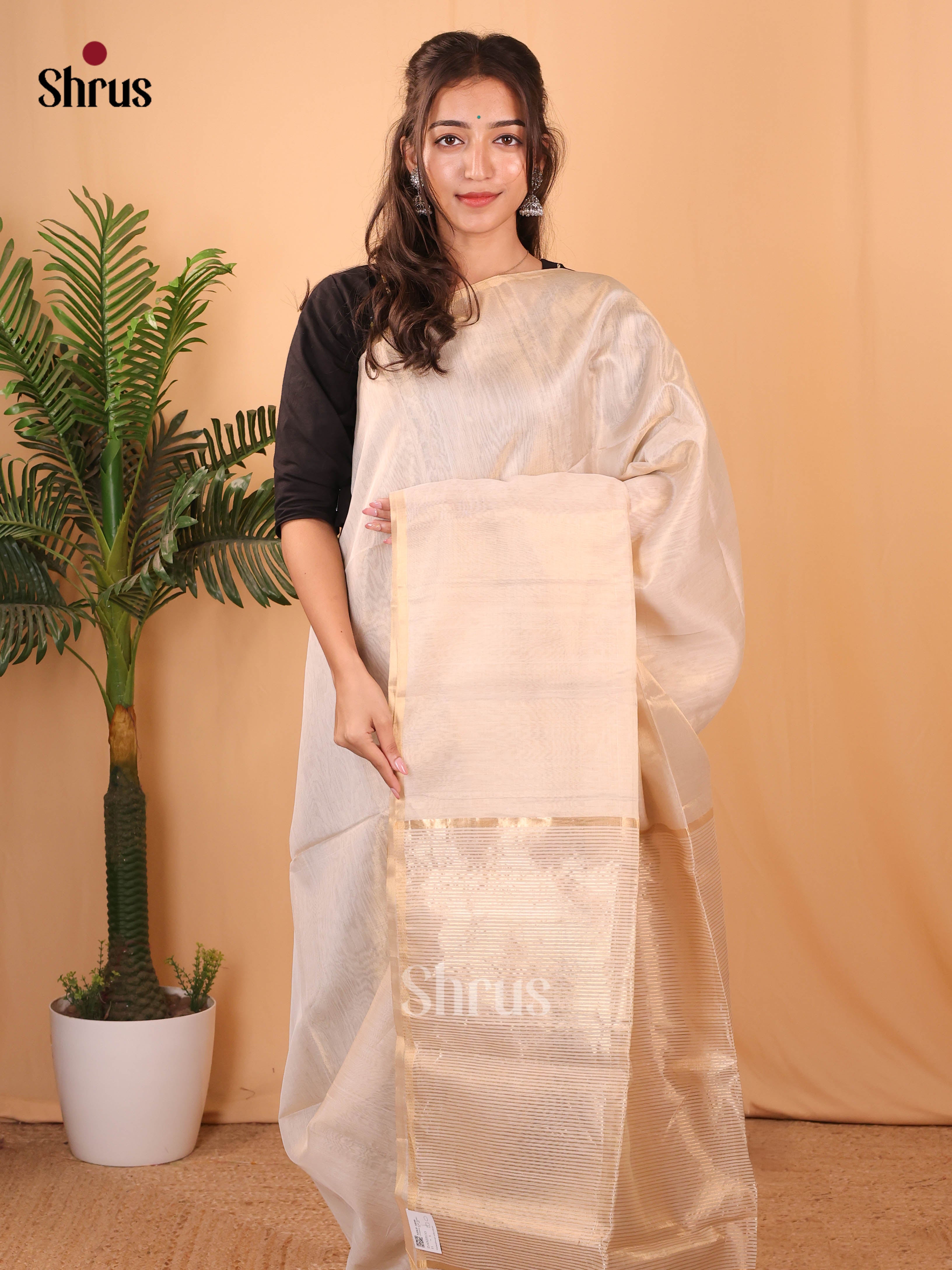 Cream(Single Tone) - Maheshwari silkcotton Saree - Shop on Shrus.com