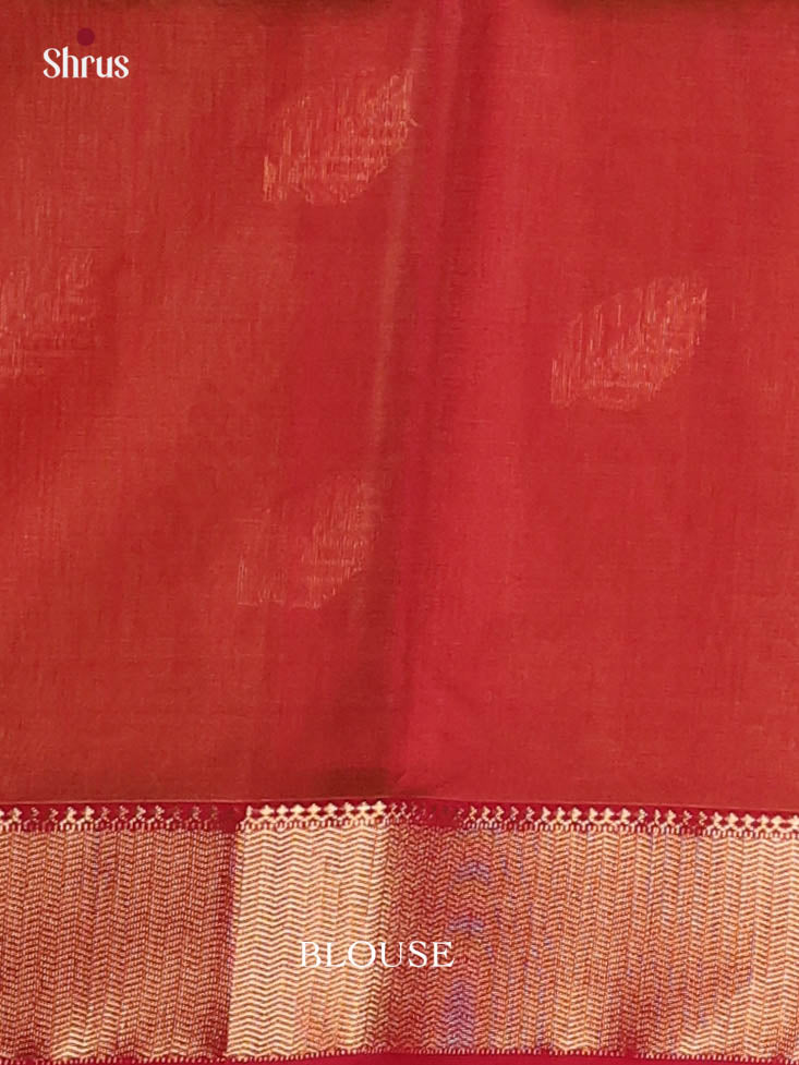 Mustardy Green & Red - Maheshwari silkcotton Saree - Shop on Shrus.com