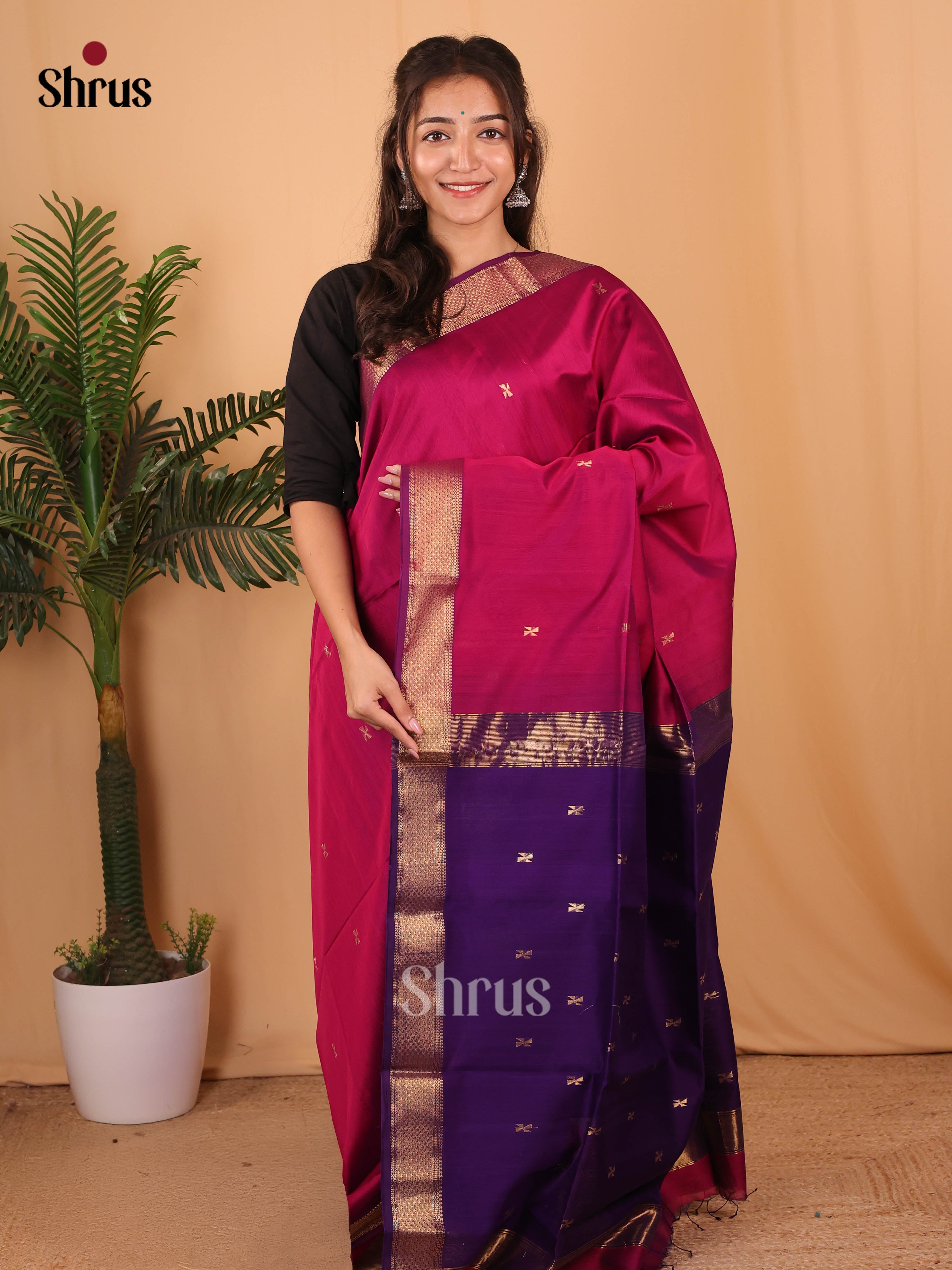 Purple & Violet - Maheshwari silkcotton Saree - Shop on Shrus.com