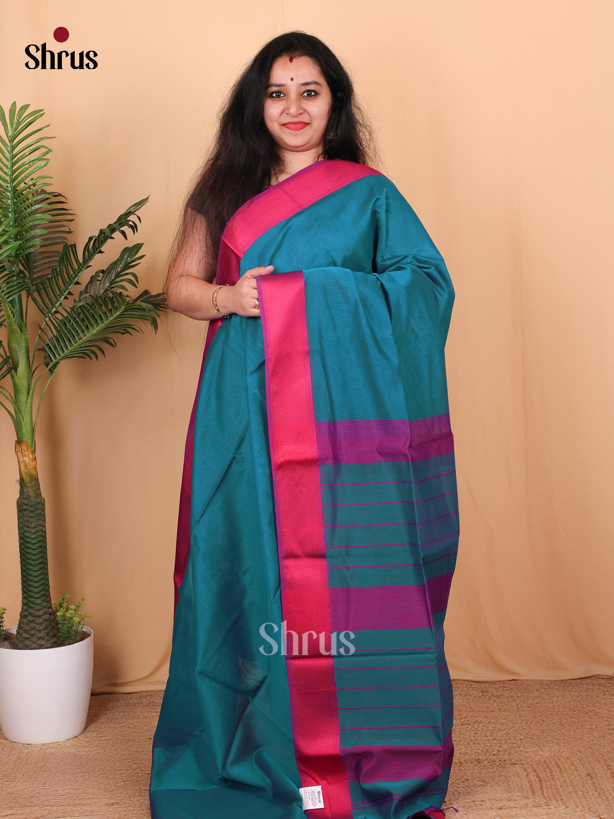 Blue & Pink - Maheshwari silkcotton Saree - Shop on Shrus.com