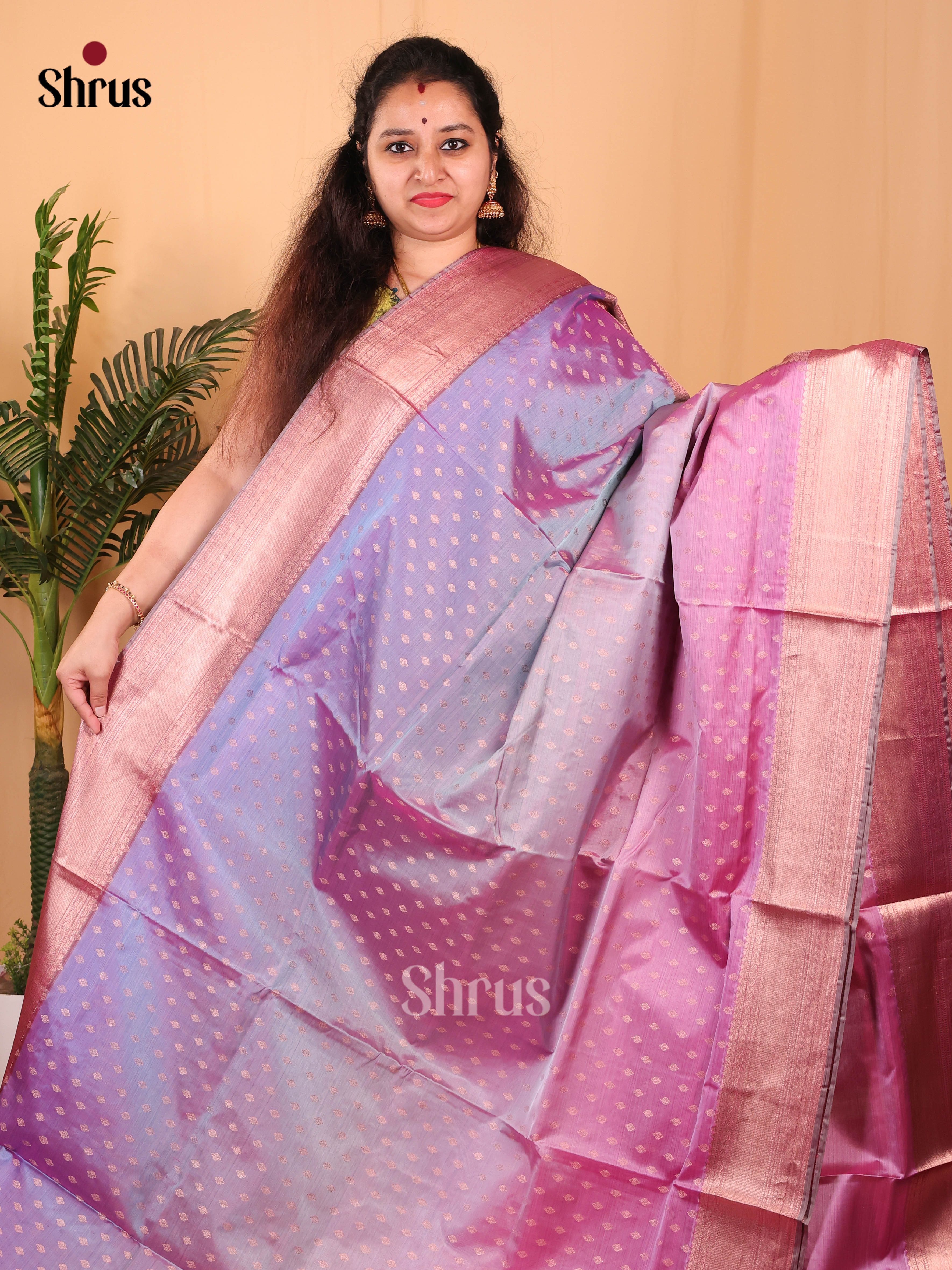 Blue & Purple- Kanchipuram-halfpure Saree - Shop on Shrus.com