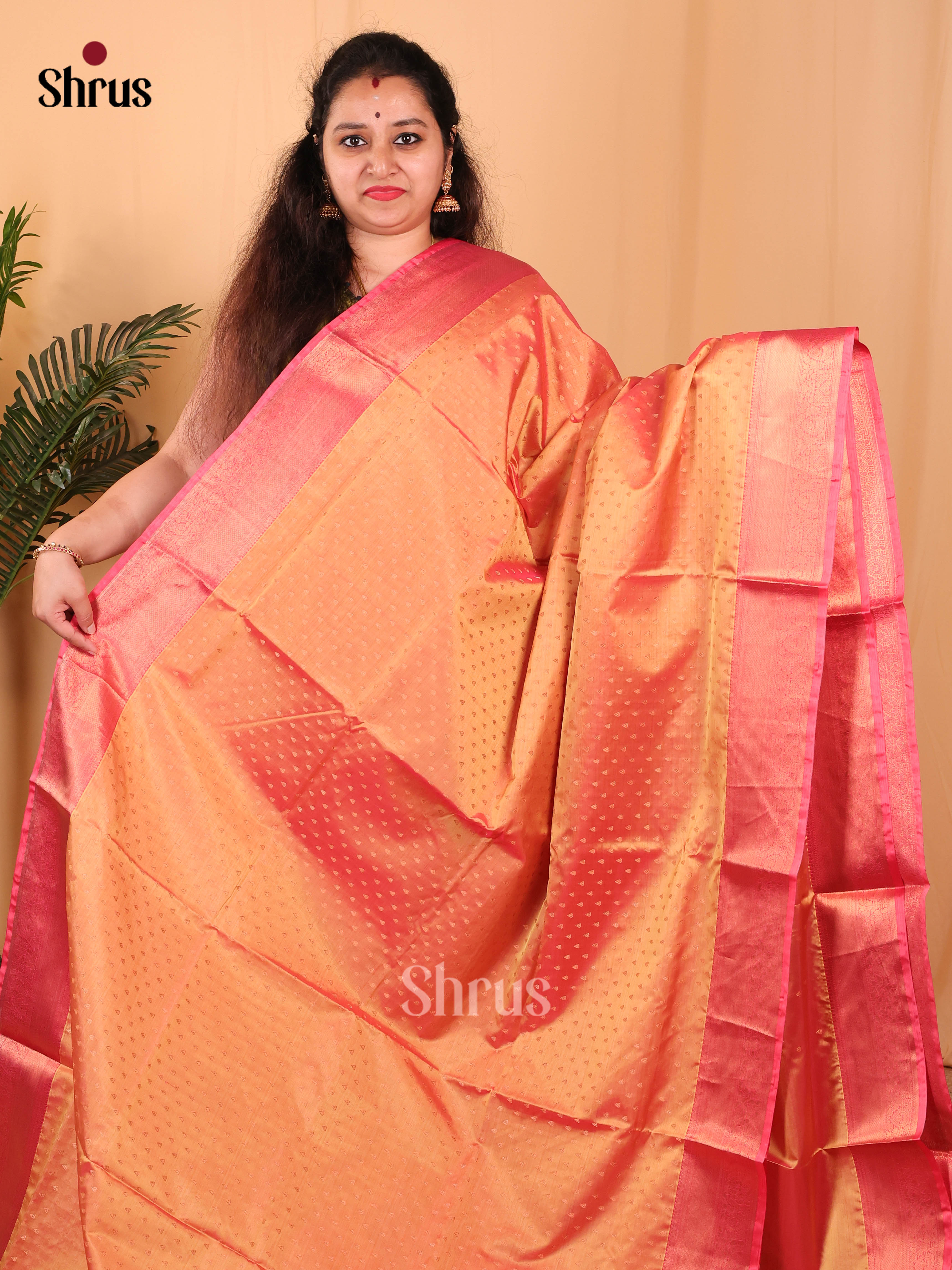 Orange - Kanchipuram-halfpure Saree - Shop on Shrus.com