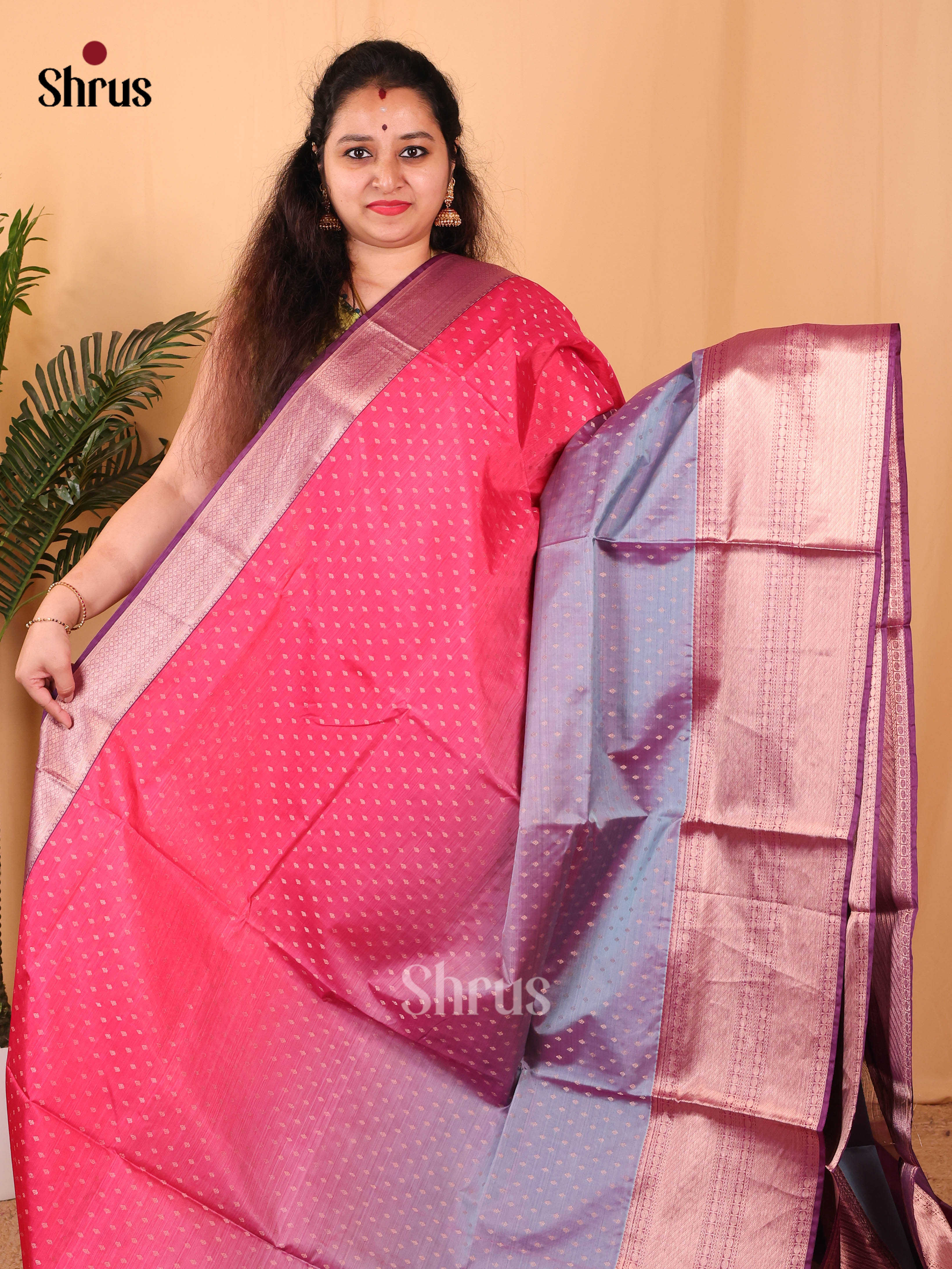 Pink & Purple- Kanchipuram-halfpure Saree - Shop on Shrus.com
