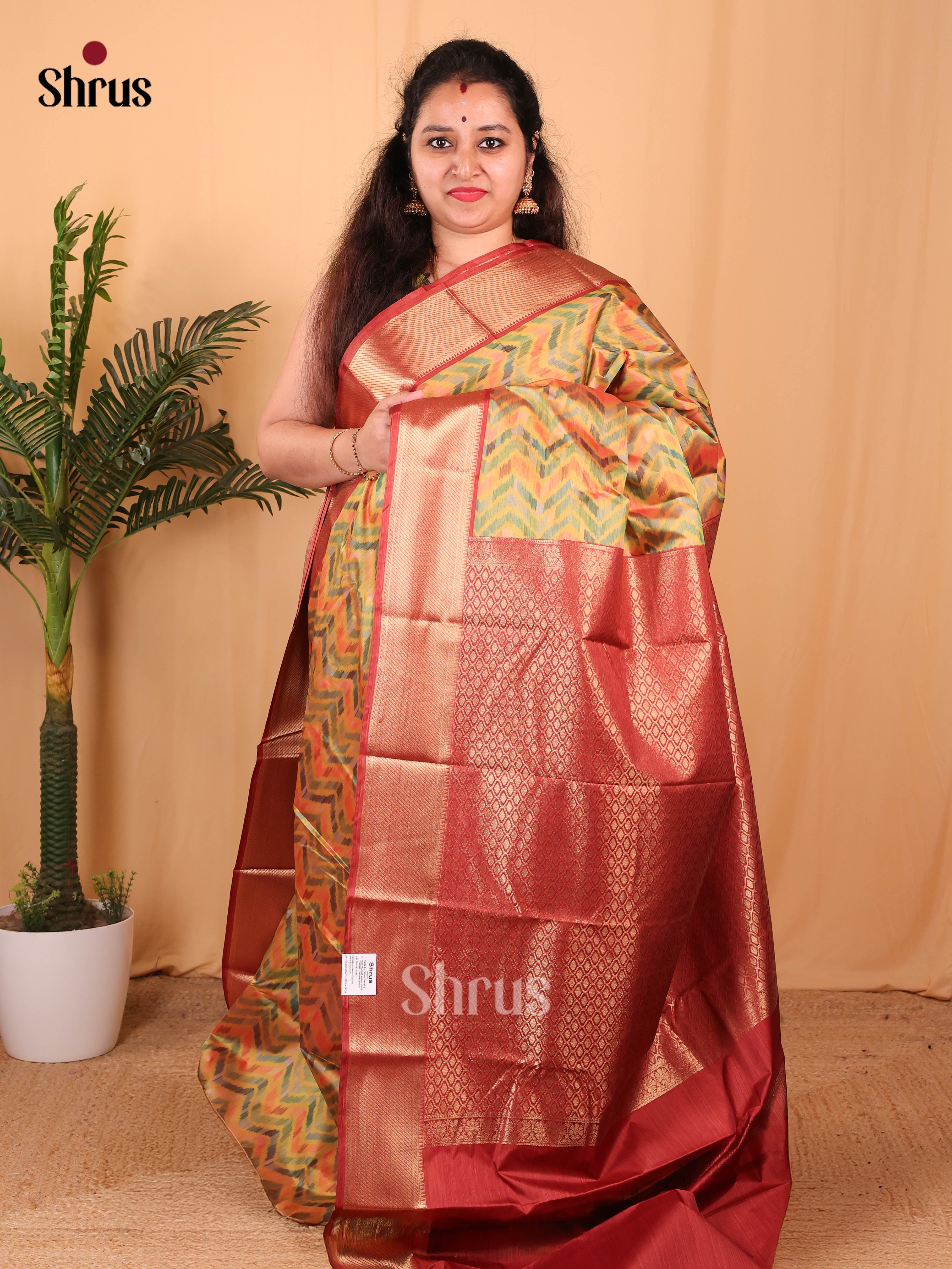 Mustard & Maroon - Kanchipuram-halfpure Saree - Shop on Shrus.com