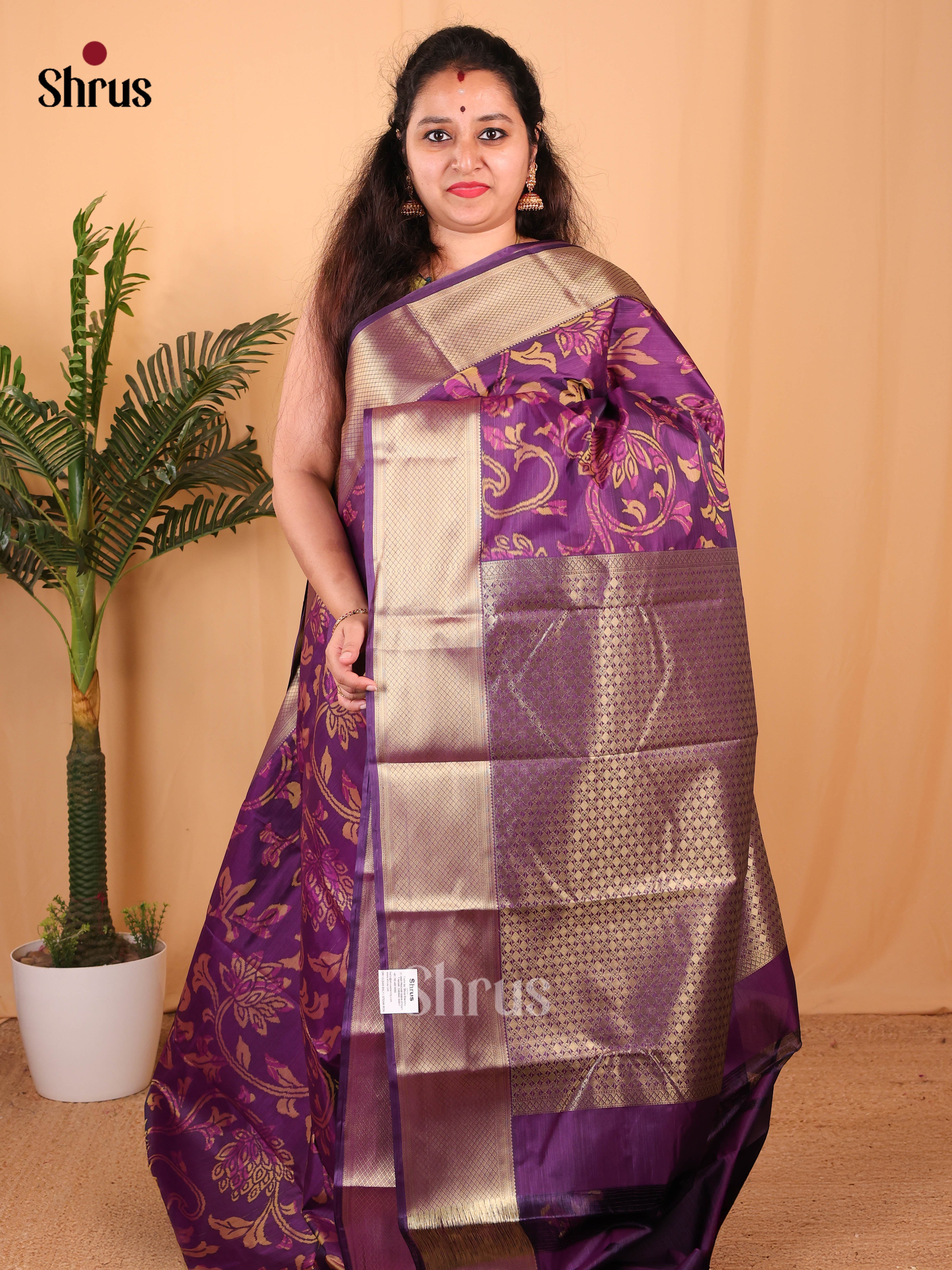 Violet(Single Tone) - Kanchipuram-halfpure Saree - Shop on Shrus.com