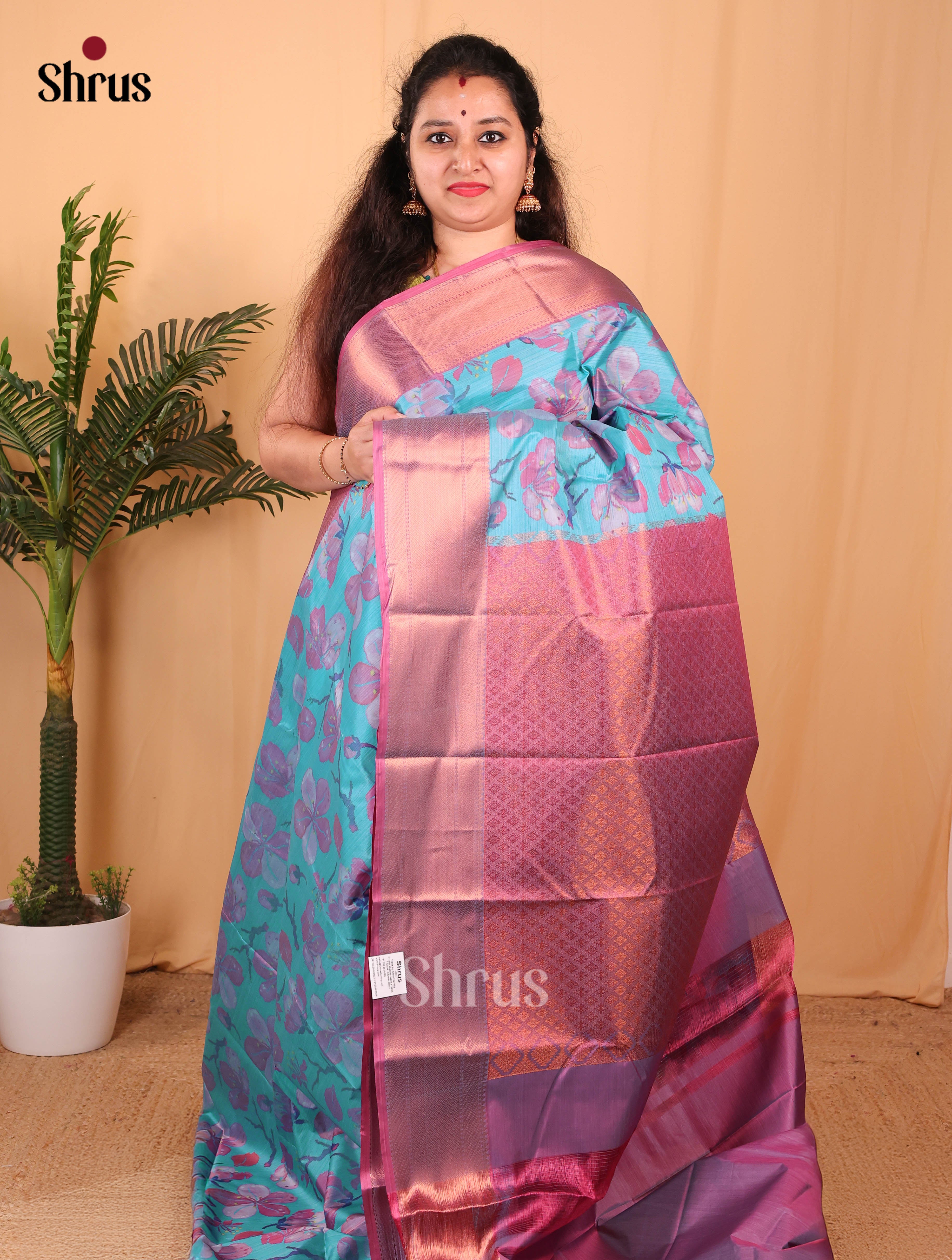 Blue & Purple - Kanchipuram-halfpure Saree - Shop on Shrus.com