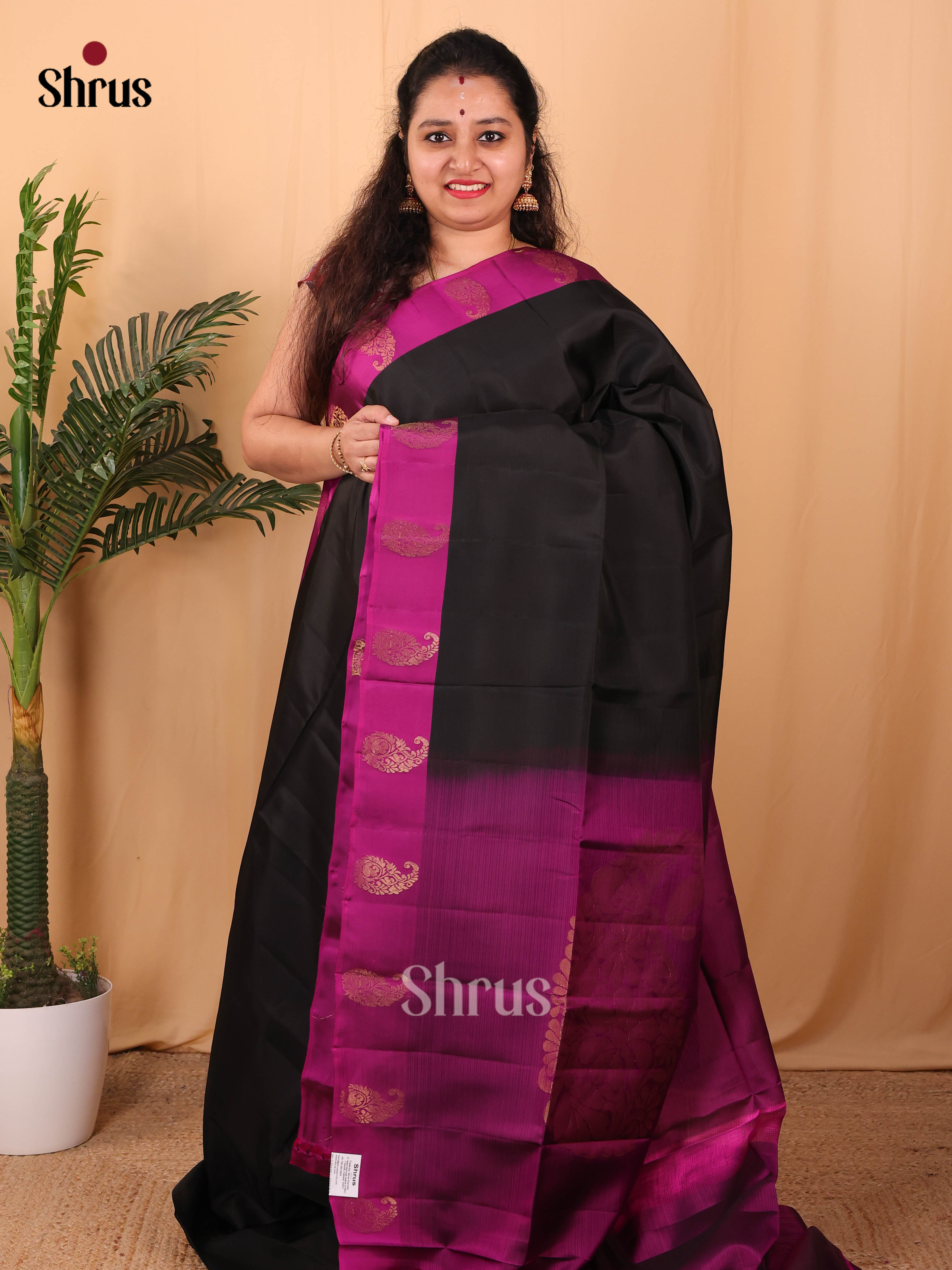 Black & Purple - Softsilk-halfpure Saree - Shop on Shrus.com