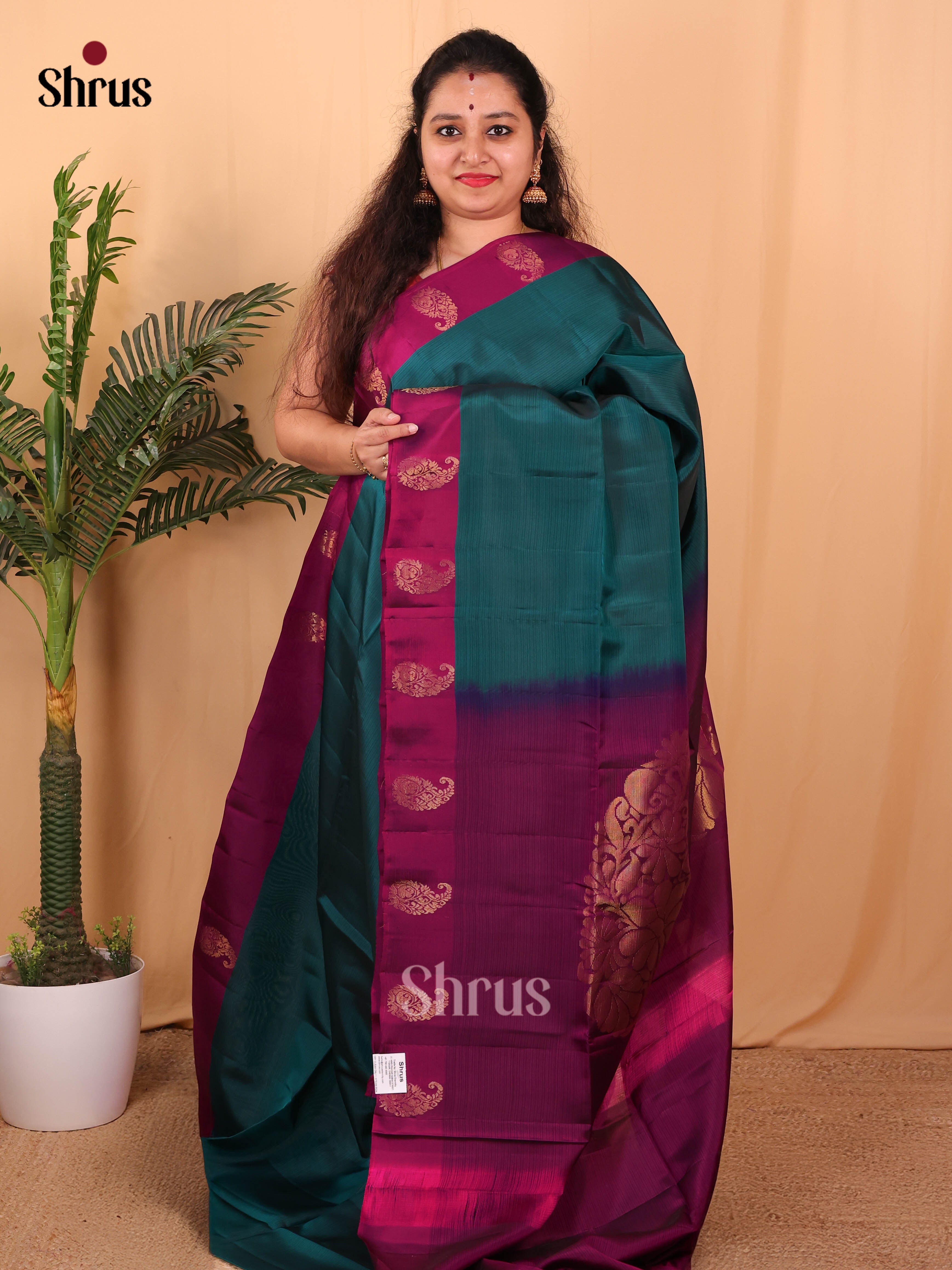 Peacock Green & Purple - Softsilk-halfpure Saree - Shop on Shrus.com