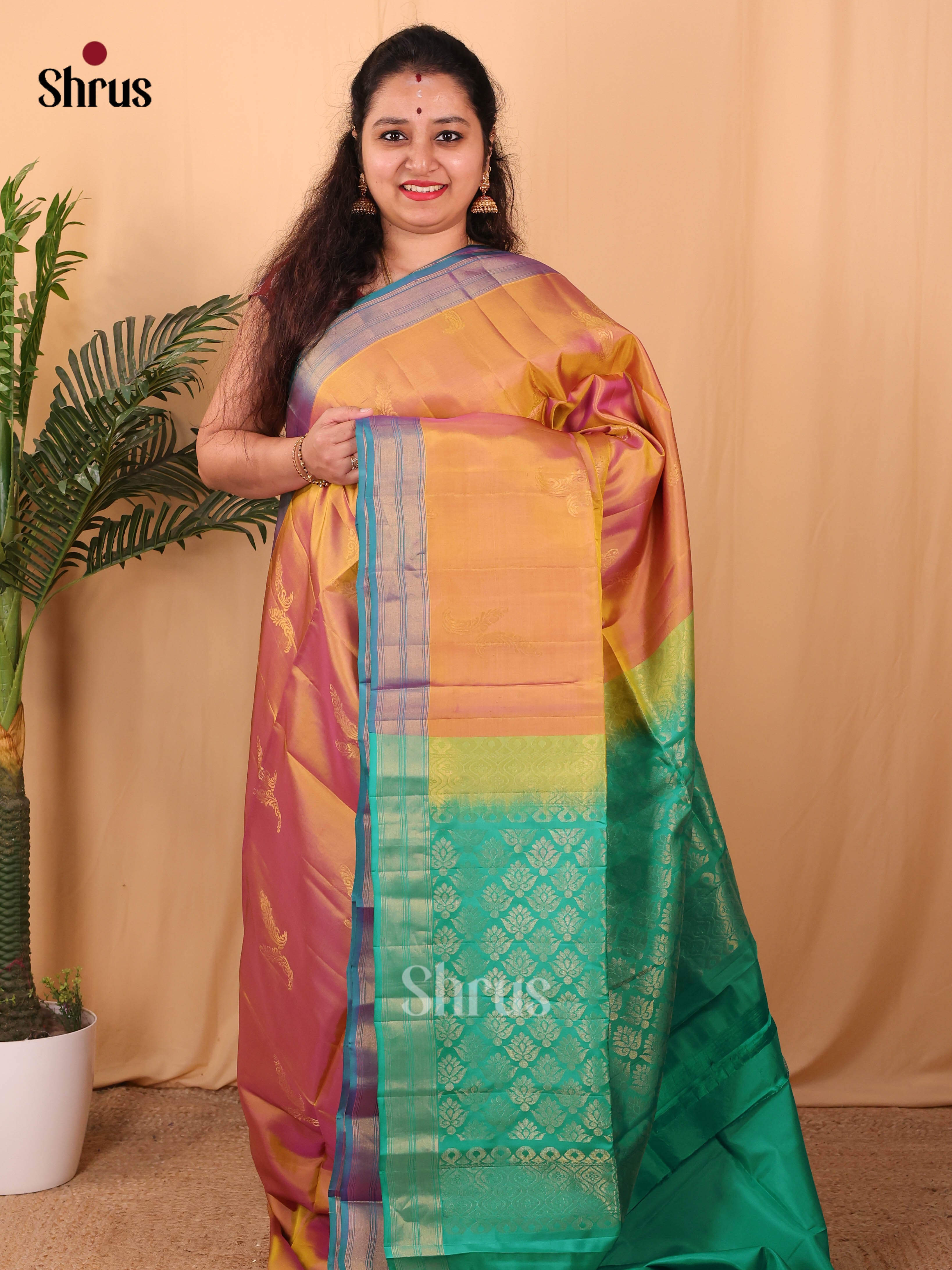 Orange & Green - Softsilk-halfpure Saree - Shop on Shrus.com