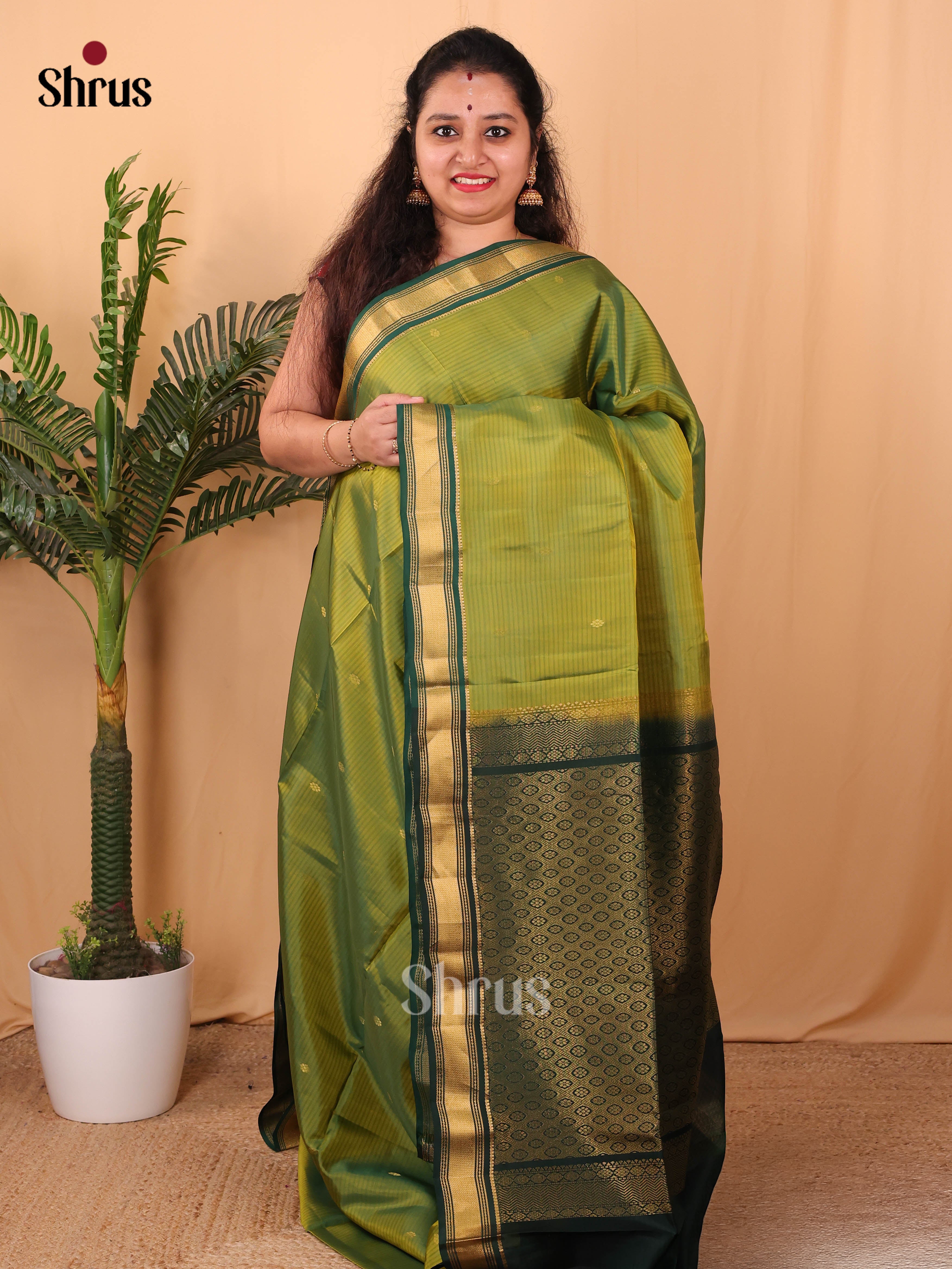 Lite Green & Green - Softsilk-halfpure Saree - Shop on Shrus.com