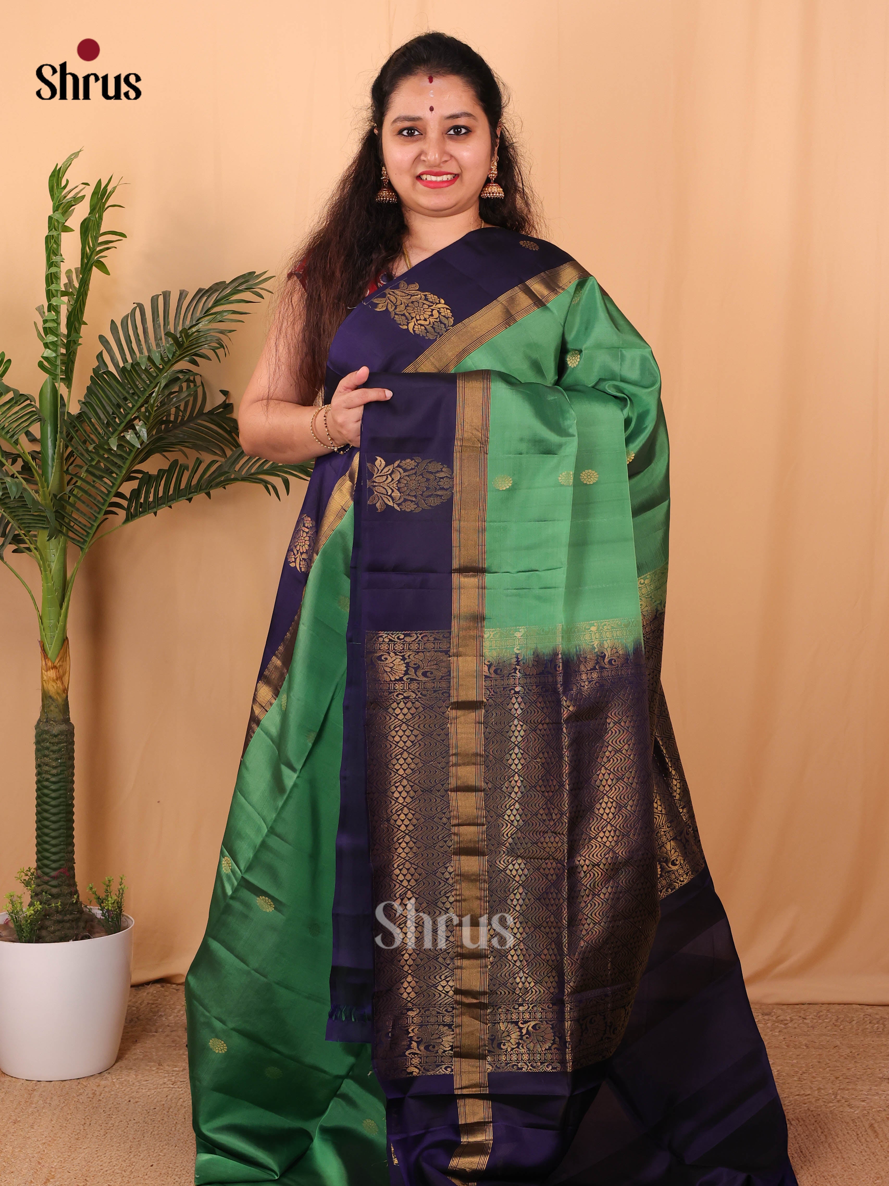 Green & Blue- Softsilk-halfpure Saree - Shop on Shrus.com