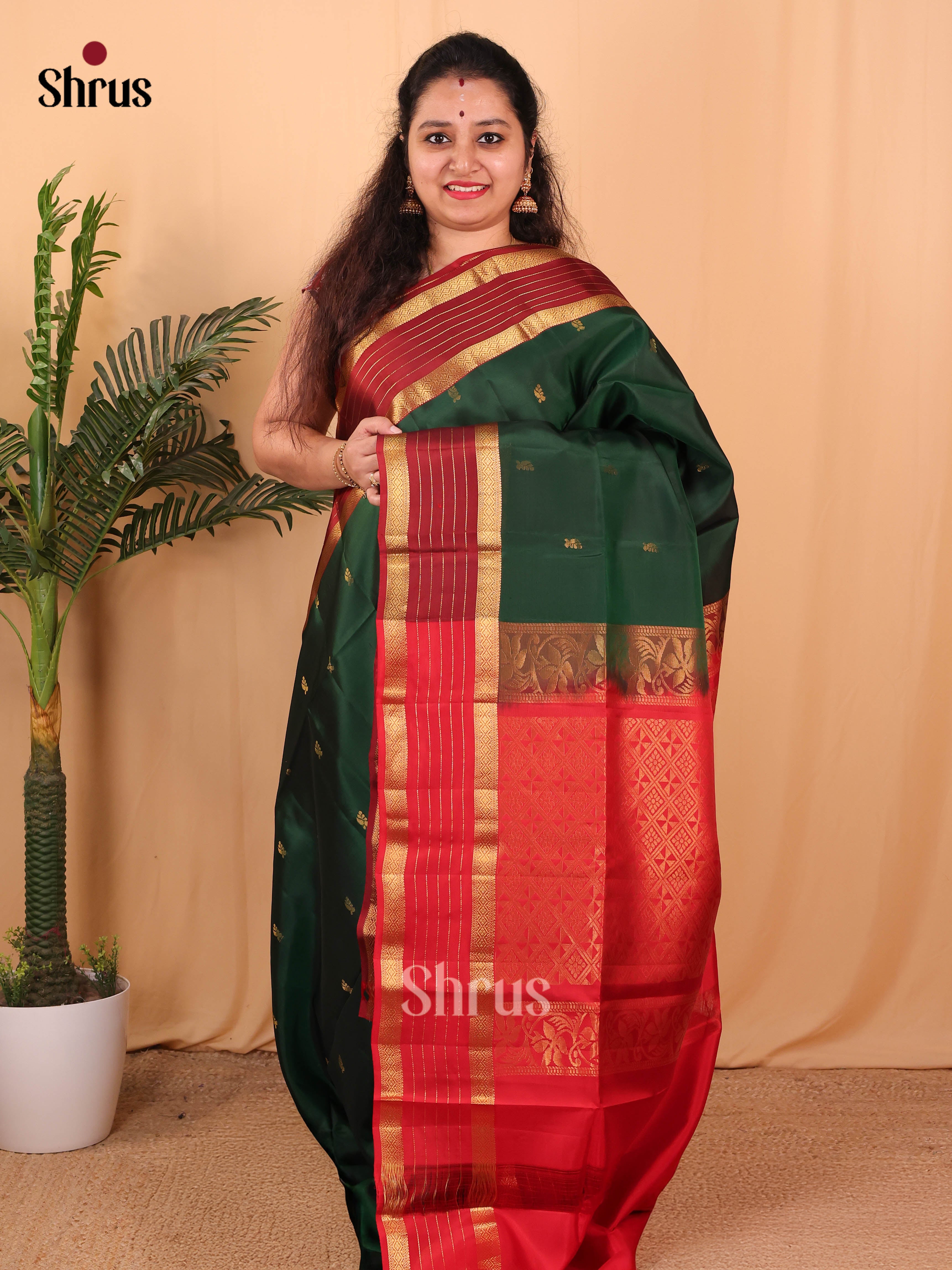 Green & Red - Softsilk-halfpure Saree - Shop on Shrus.com