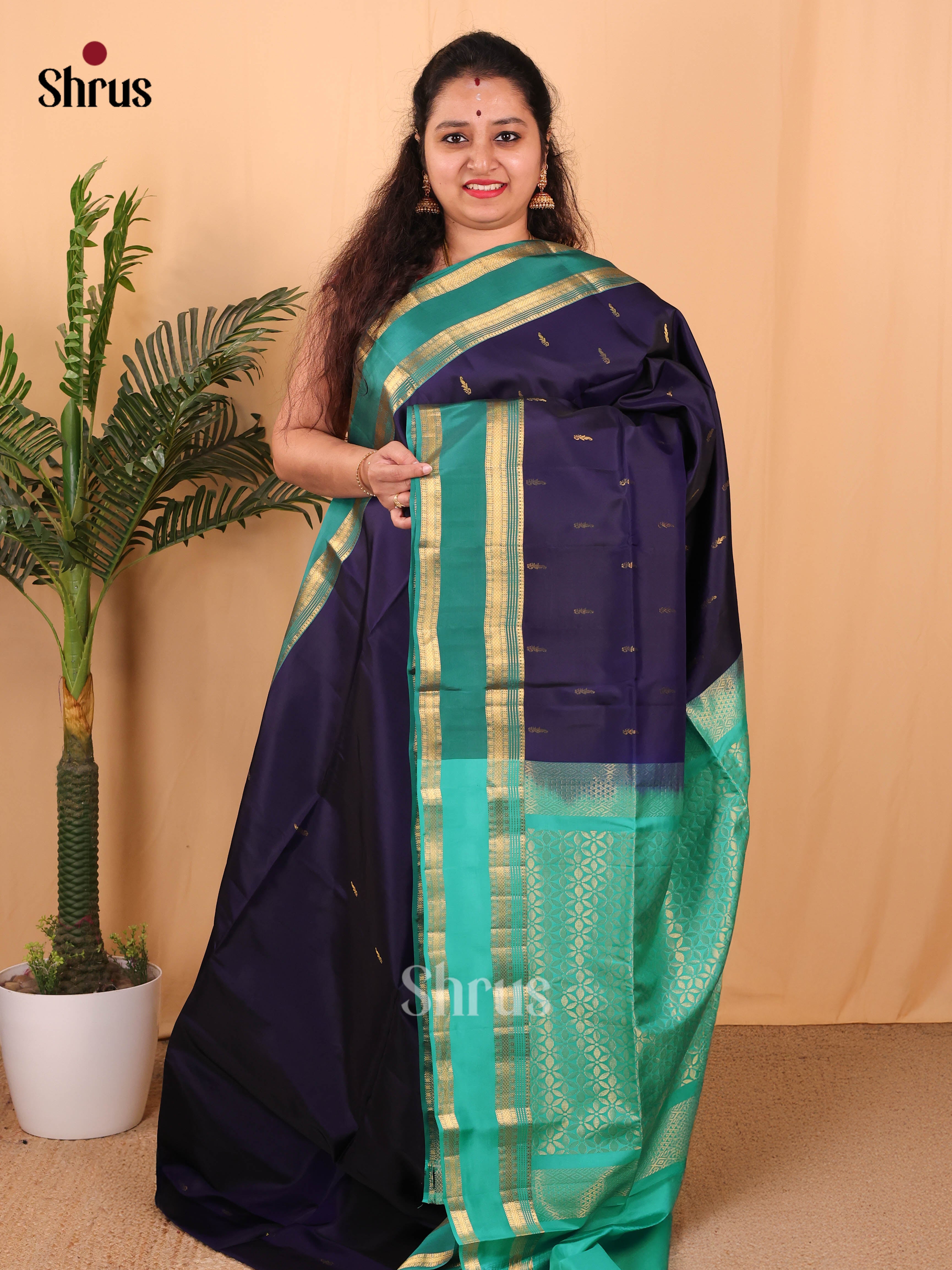 Blue & Green - Softsilk-halfpure Saree - Shop on Shrus.com