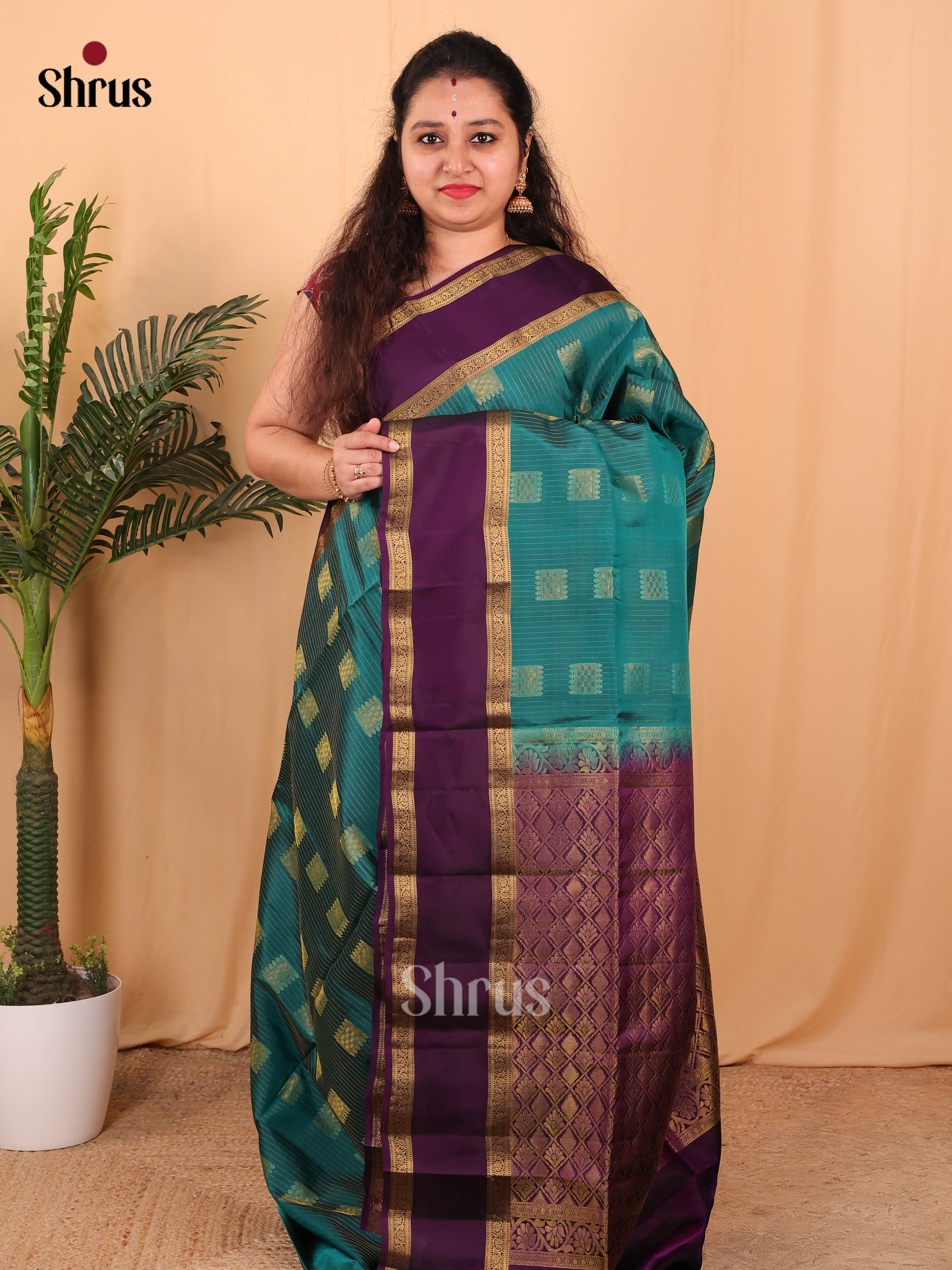 Green & Violet - Softsilk-halfpure Saree - Shop on Shrus.com