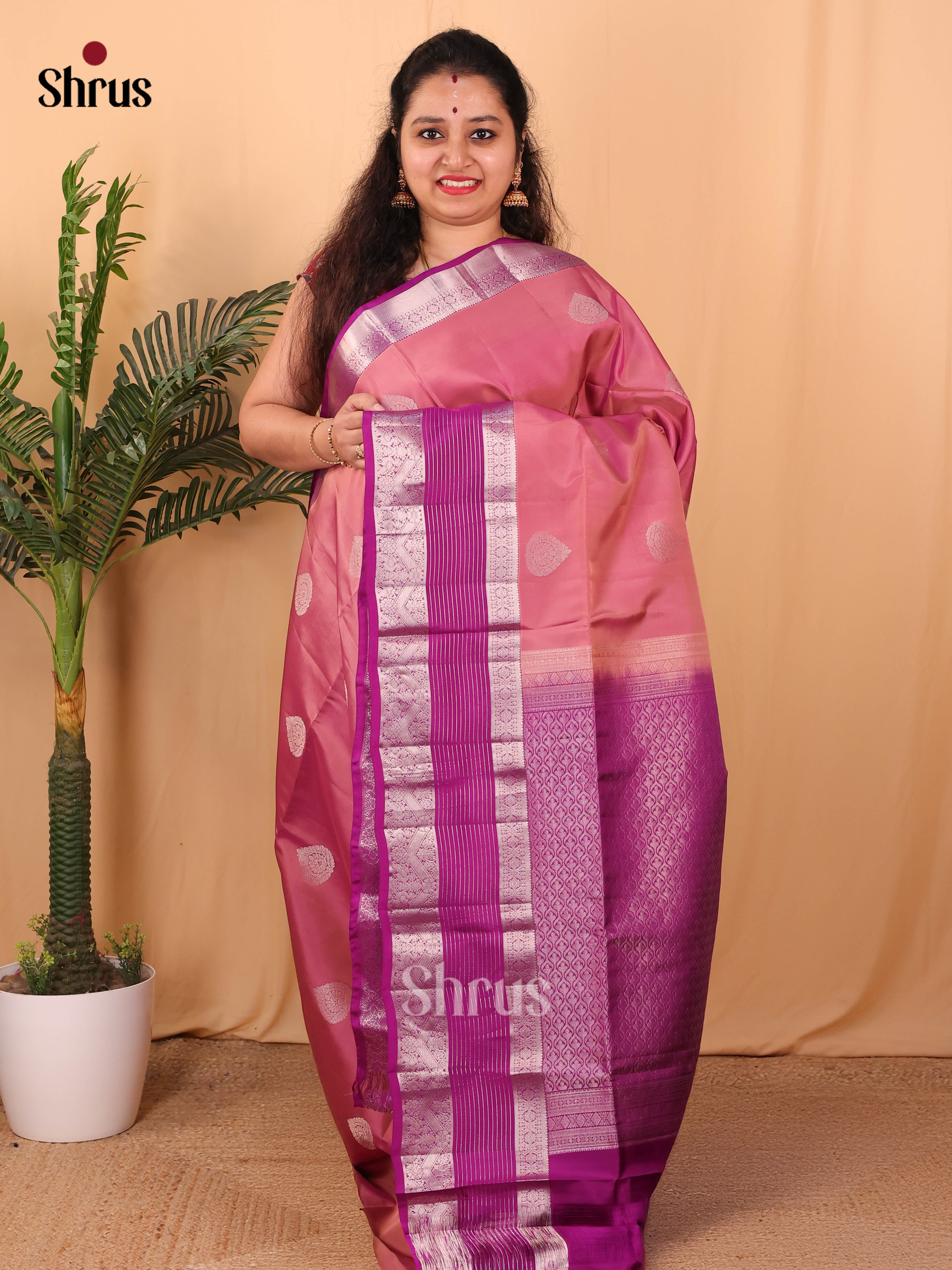 Lotus Pink & Purple - Softsilk-halfpure Saree - Shop on Shrus.com