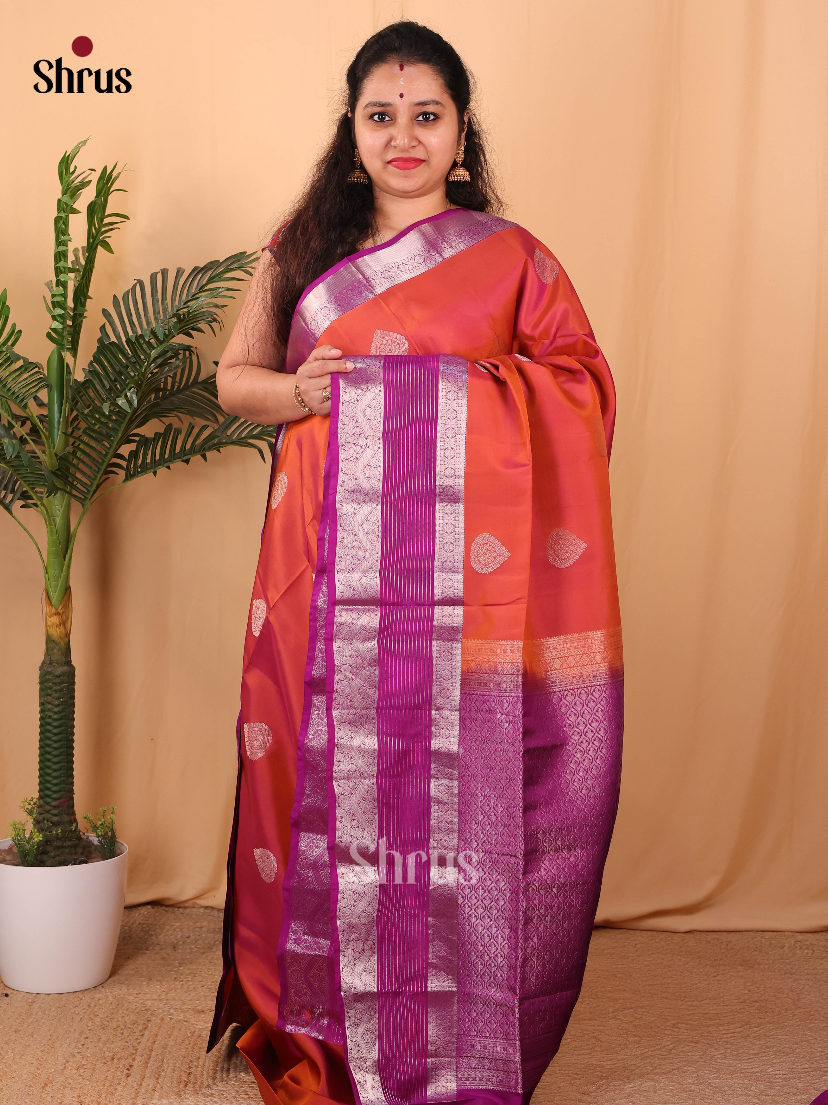 Orange & Purple- Softsilk-halfpure Saree - Shop on Shrus.com