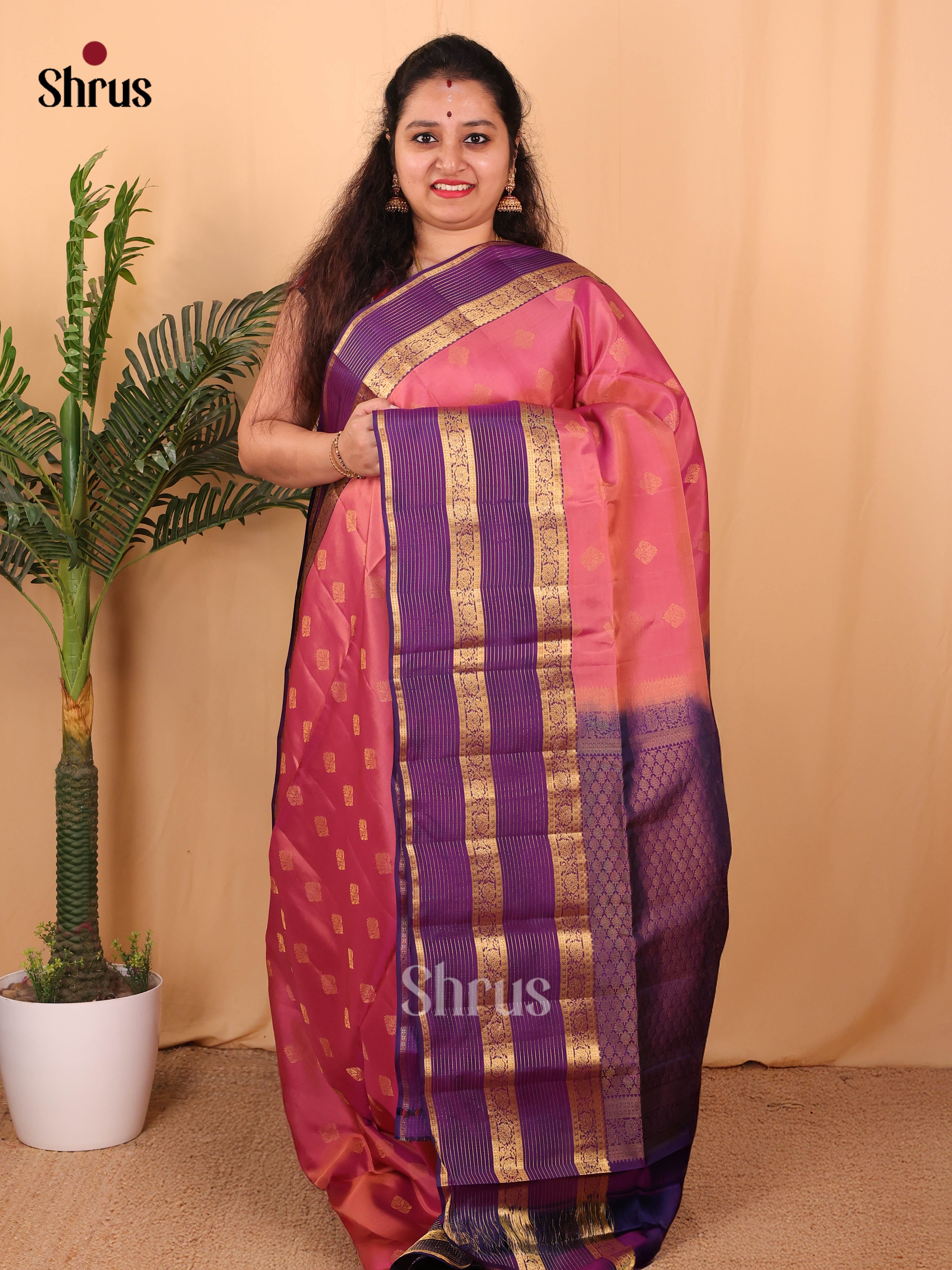 Pink & Purple- Softsilk-halfpure Saree - Shop on Shrus.com