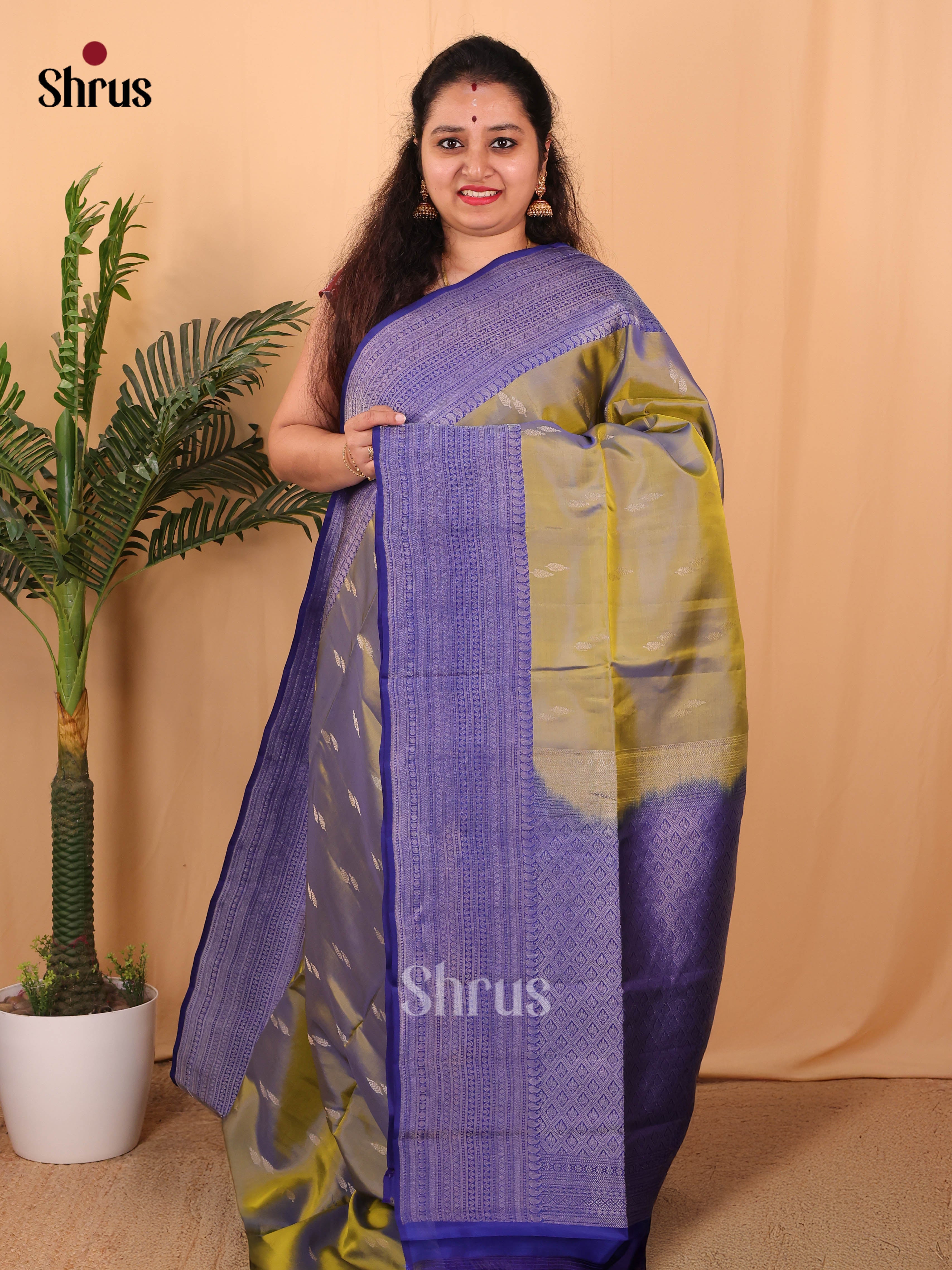 Double Shaded Green & Blue - Softsilk-halfpure Saree - Shop on Shrus.com