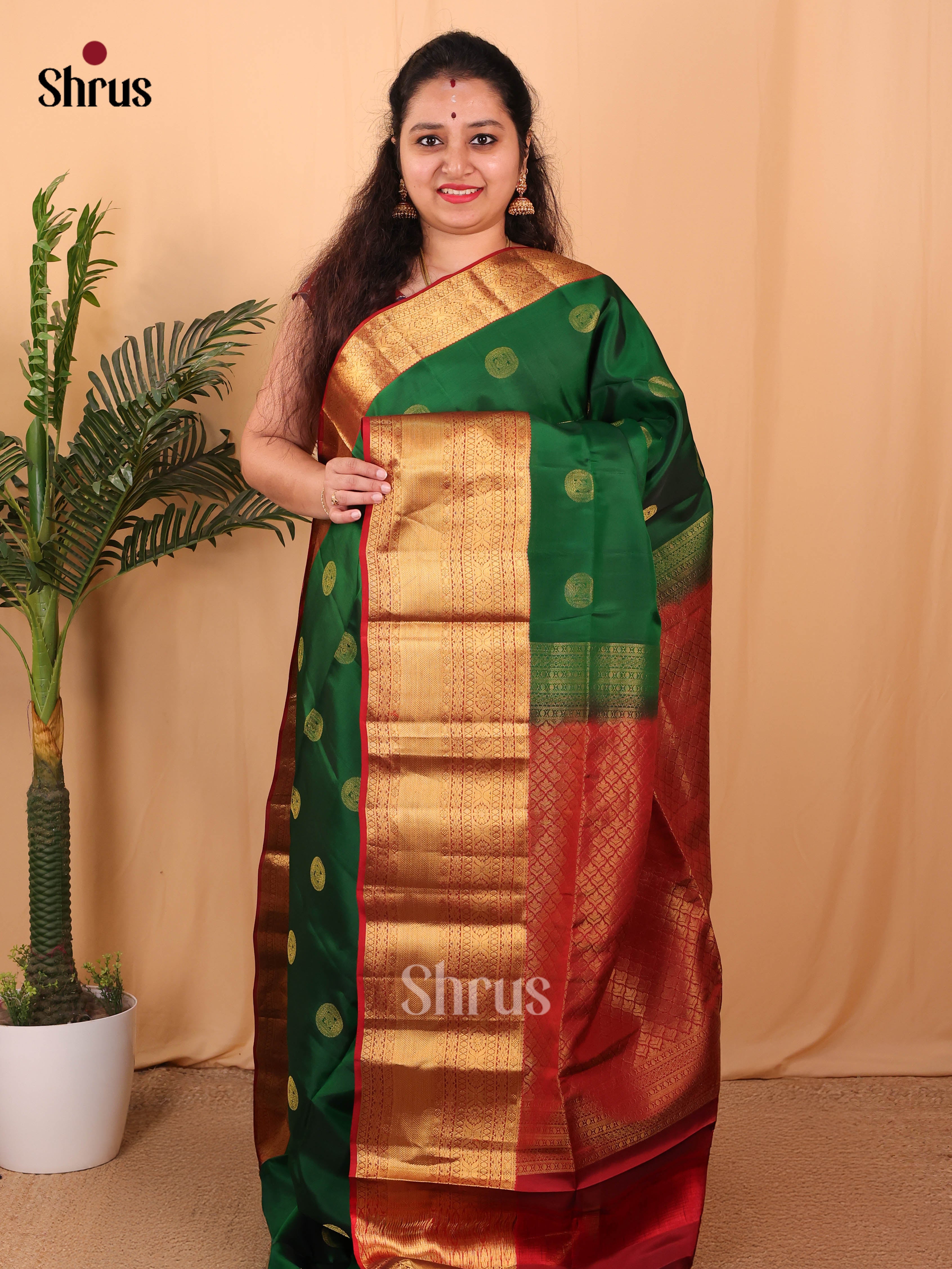 Green & Maroon - Softsilk-halfpure Saree - Shop on Shrus.com