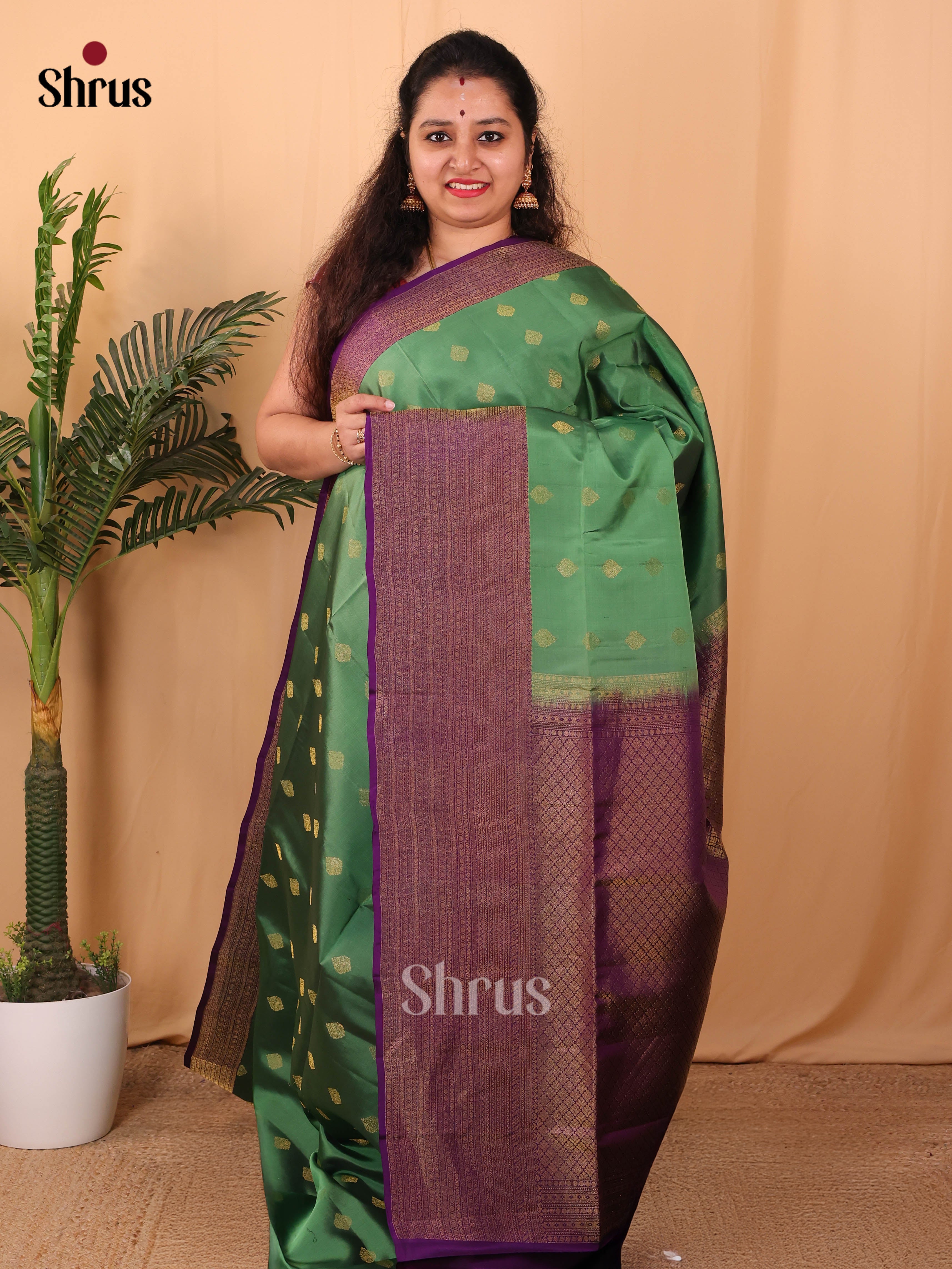Green & Violet - Softsilk-halfpure Saree - Shop on Shrus.com