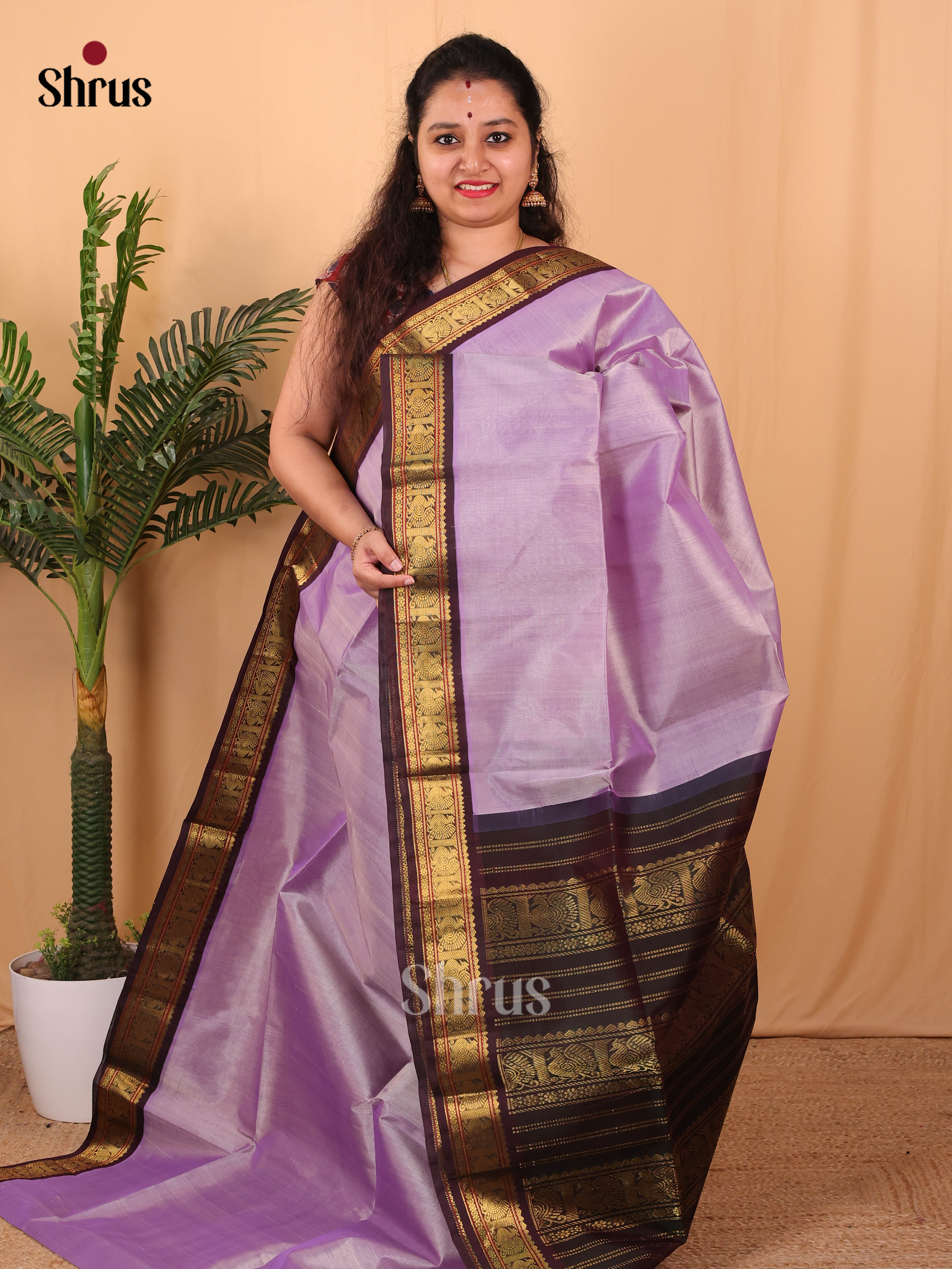 Lilac & Brown - Silk Cotton Saree - Shop on Shrus.com