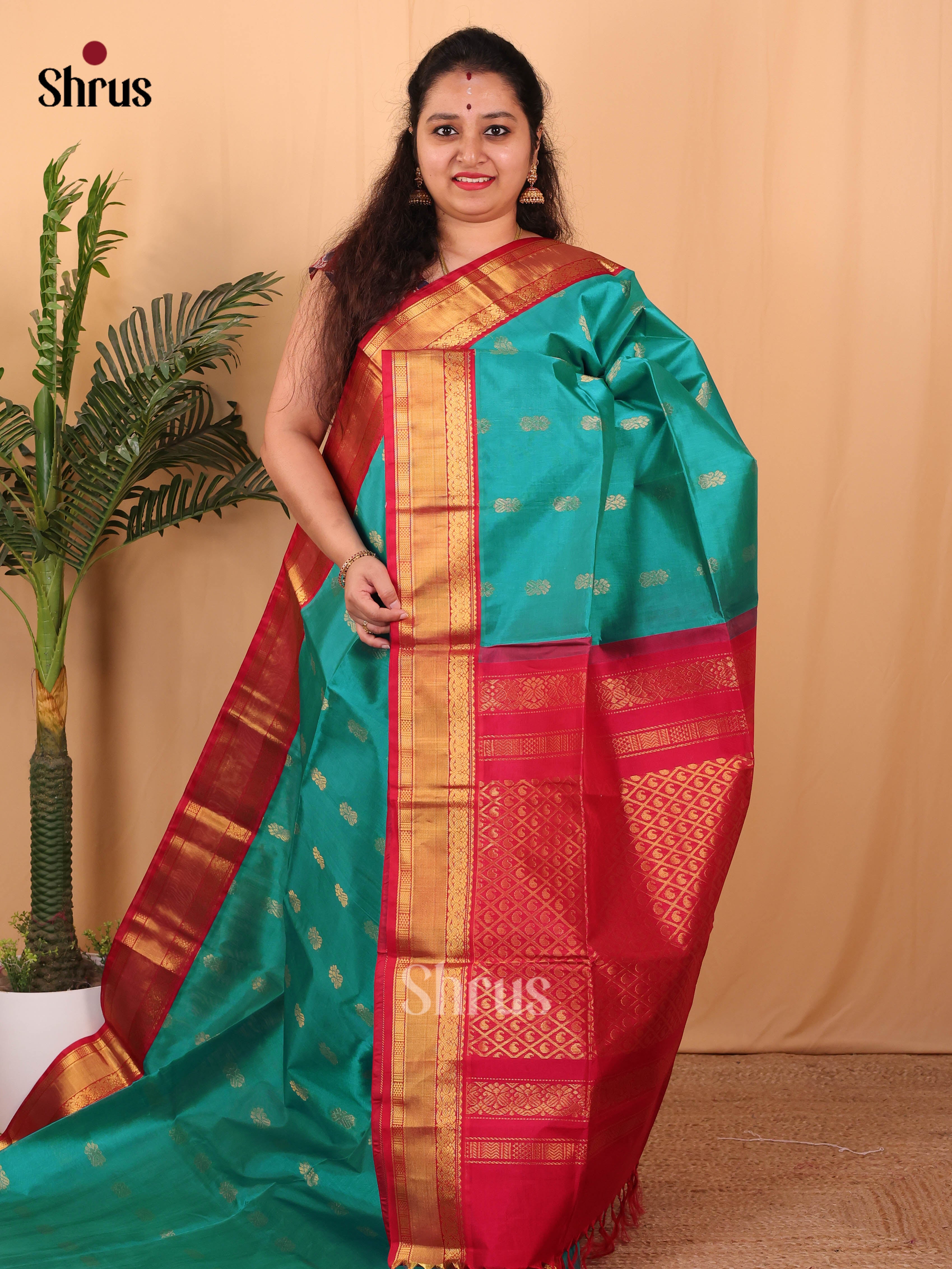 Green & Red - Silk Cotton Saree - Shop on Shrus.com