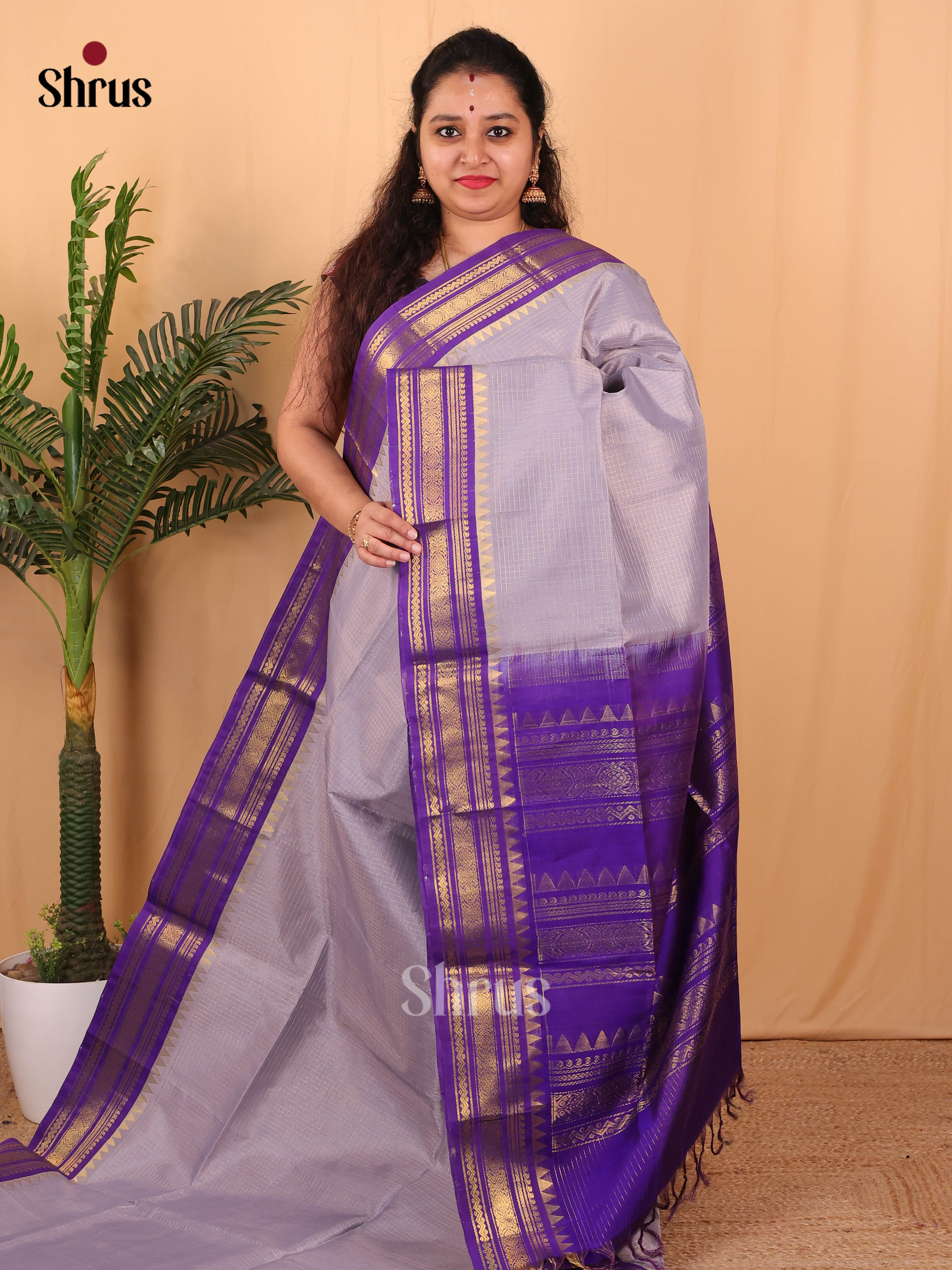 Mild Lavender & Violet- Silk Cotton Saree - Shop on Shrus.com