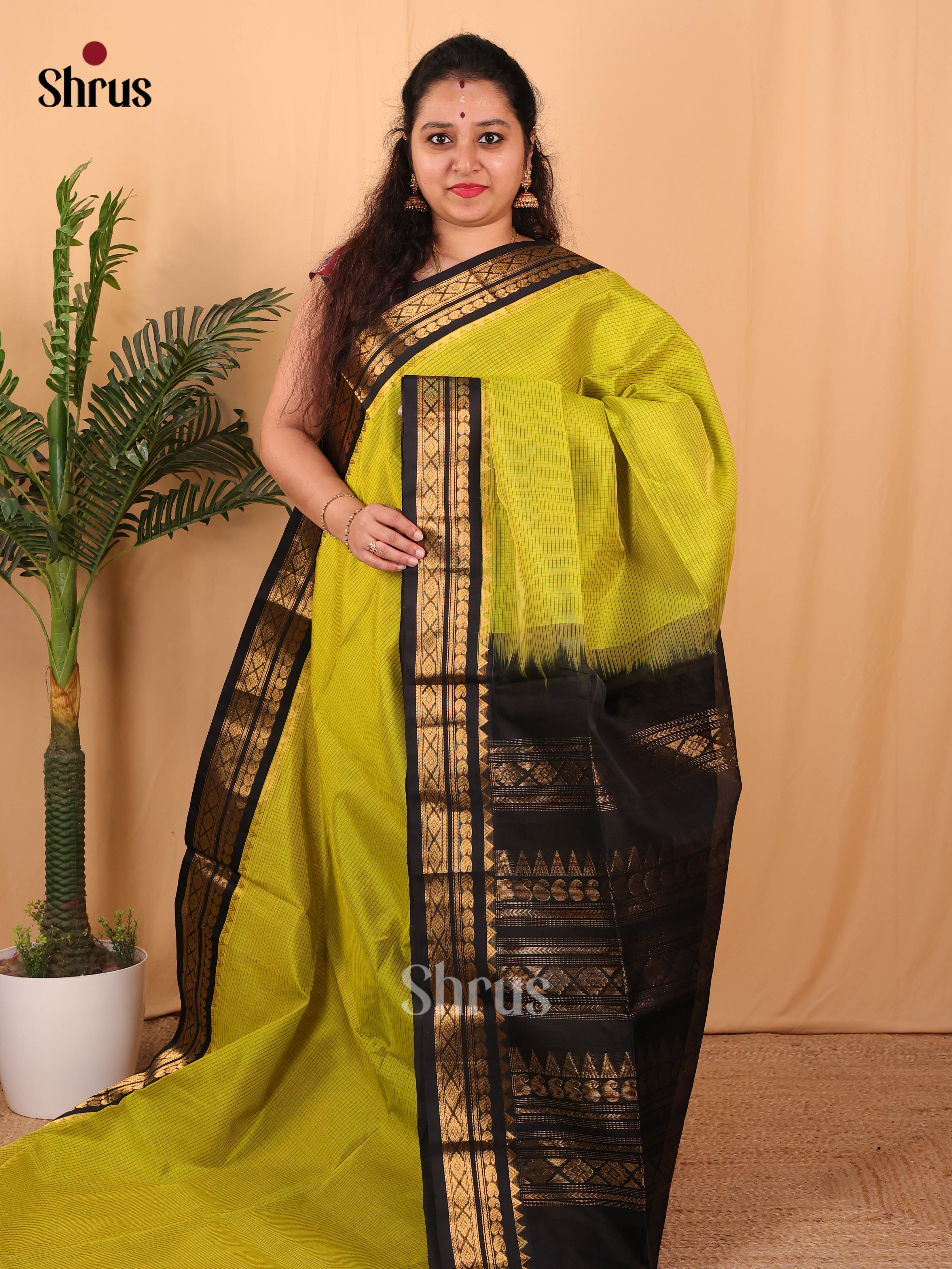 Green & Black - Silk Cotton Saree - Shop on Shrus.com