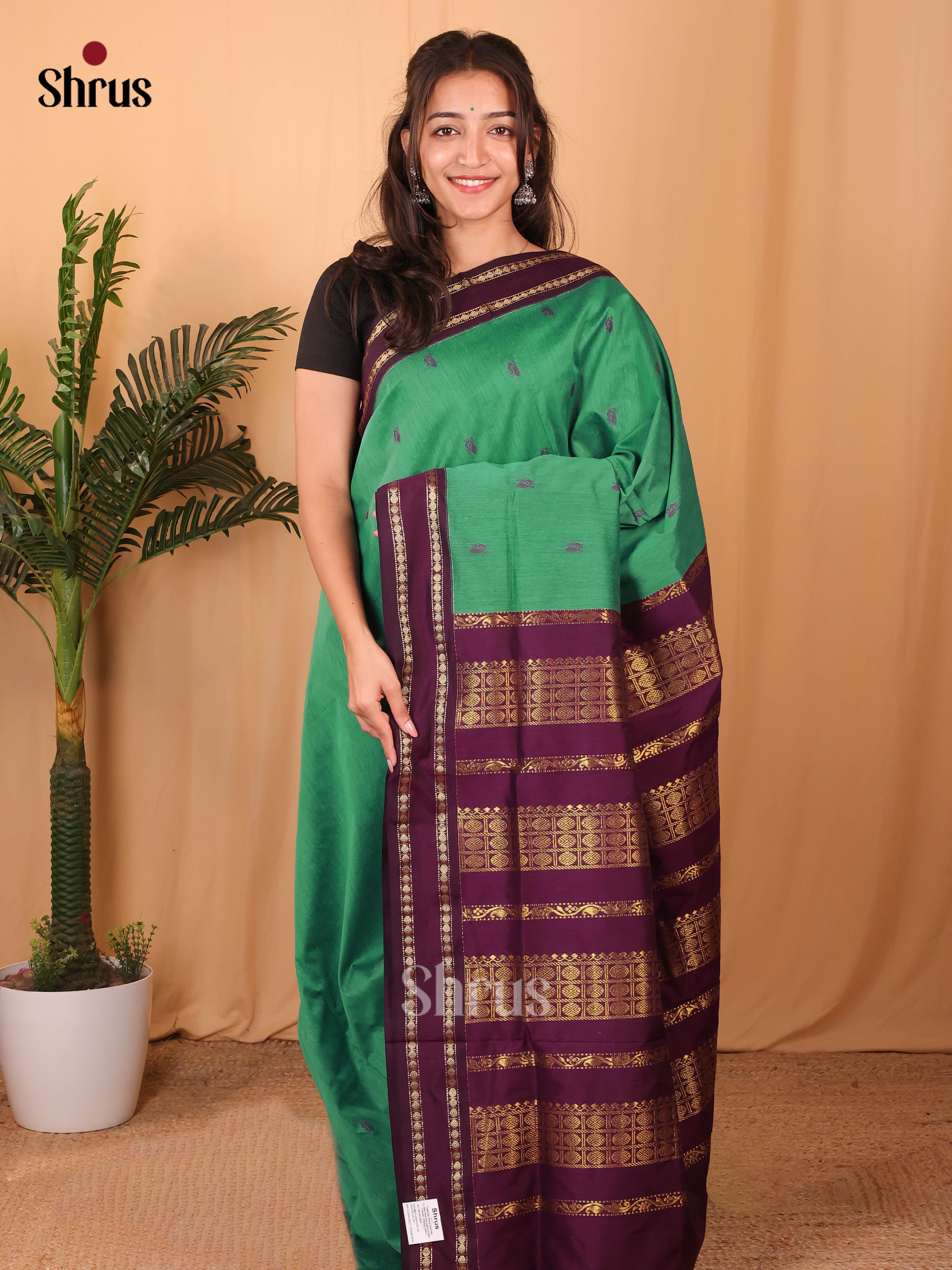 Green & Violet- Kalyani Cotton Saree - Shop on Shrus.com