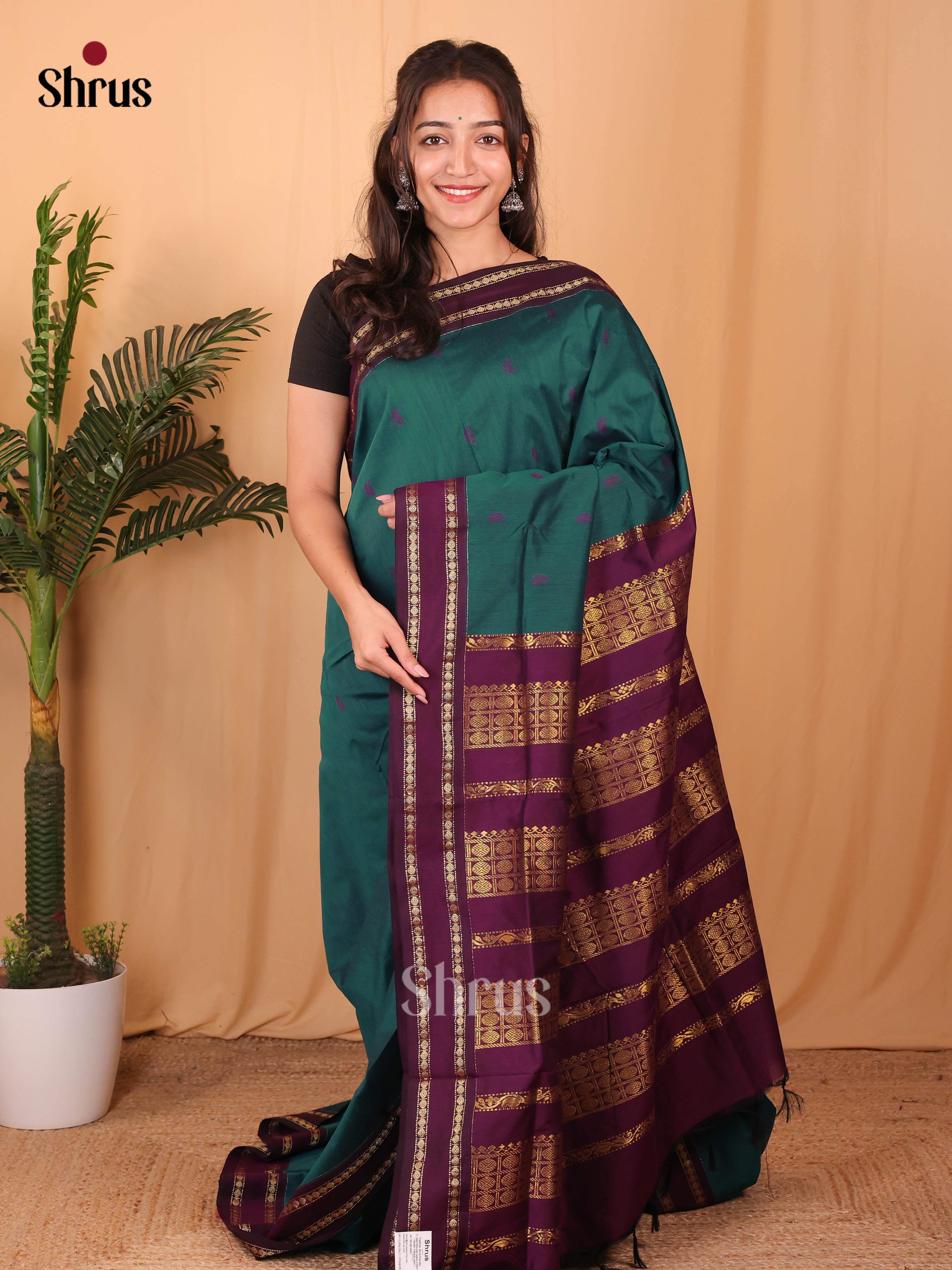 Green & Violet - Kalyani Cotton Saree - Shop on Shrus.com