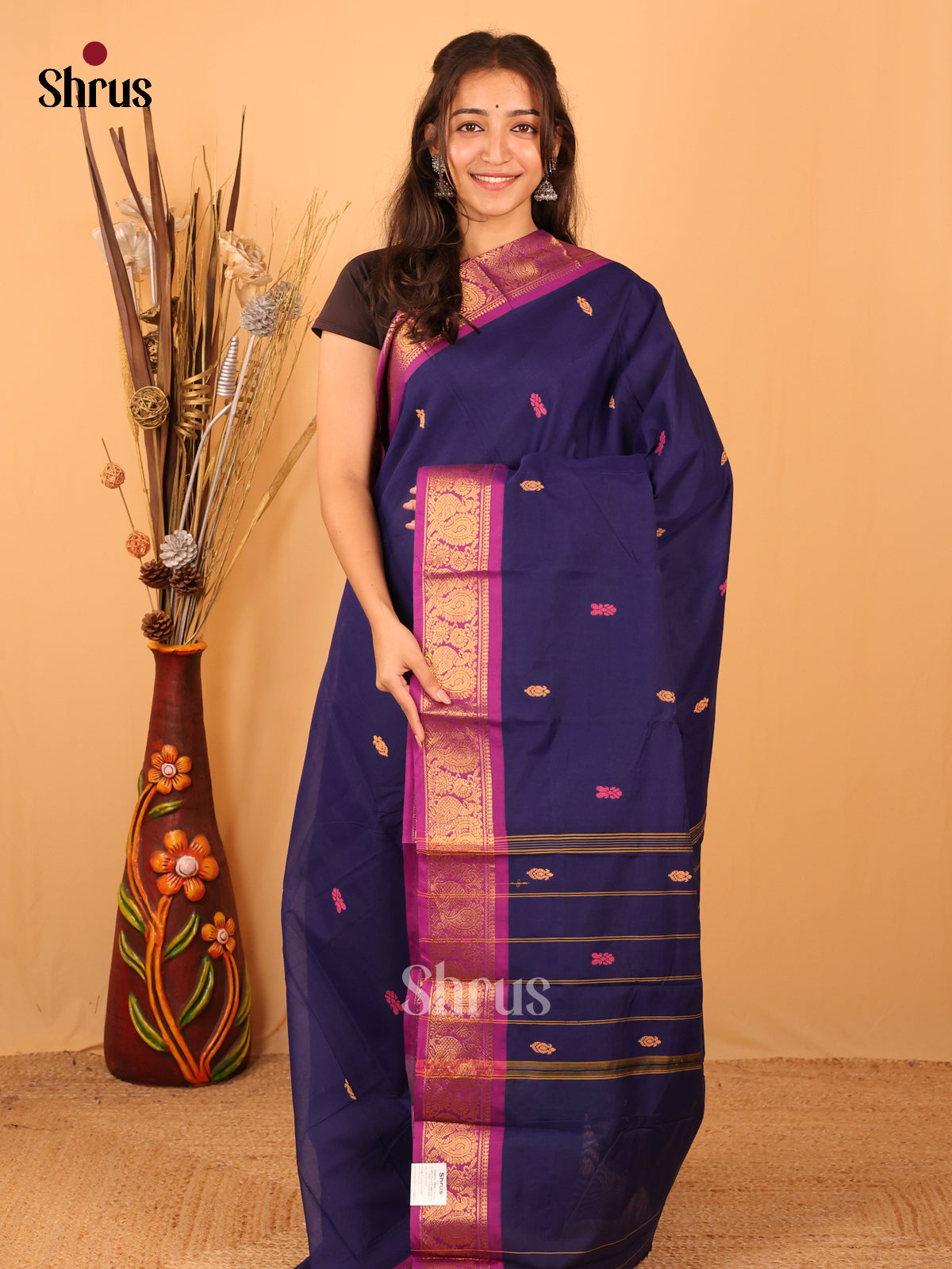 Blue & Purple - Chettinad Mix Cotton Saree - Shop on Shrus.com