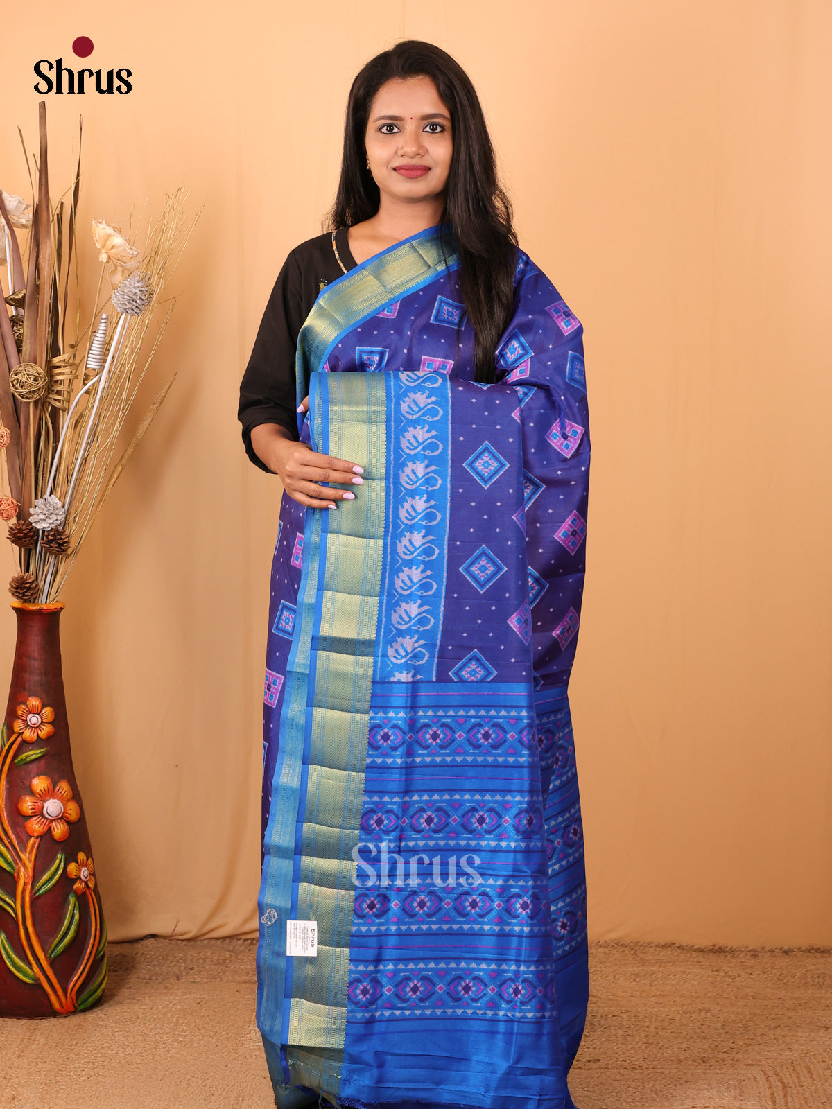 Blue - Semi Patola Saree - Shop on Shrus.com