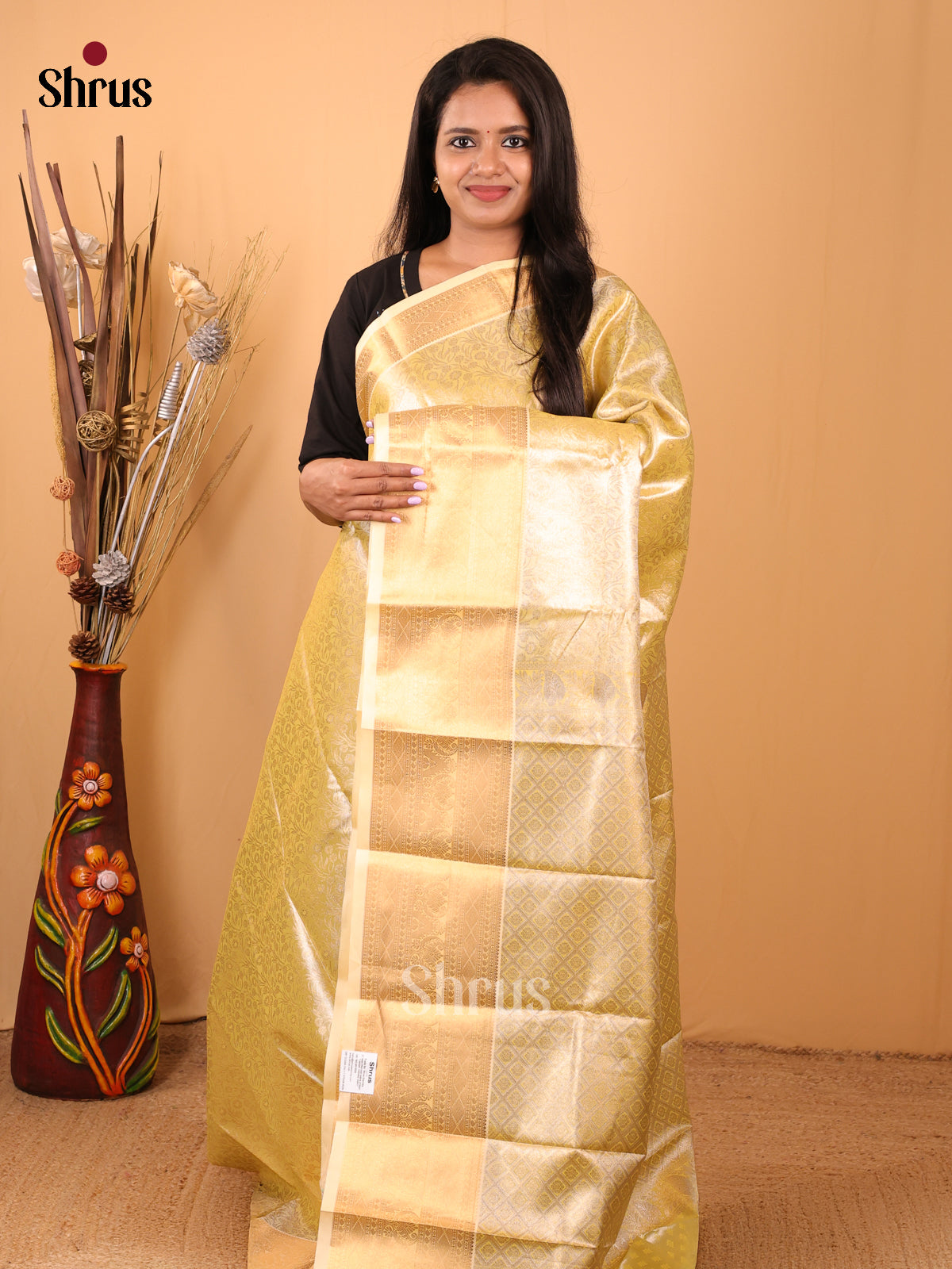 Lemon Yellow- Kanchipuram-halfpure Saree - Shop on Shrus.com
